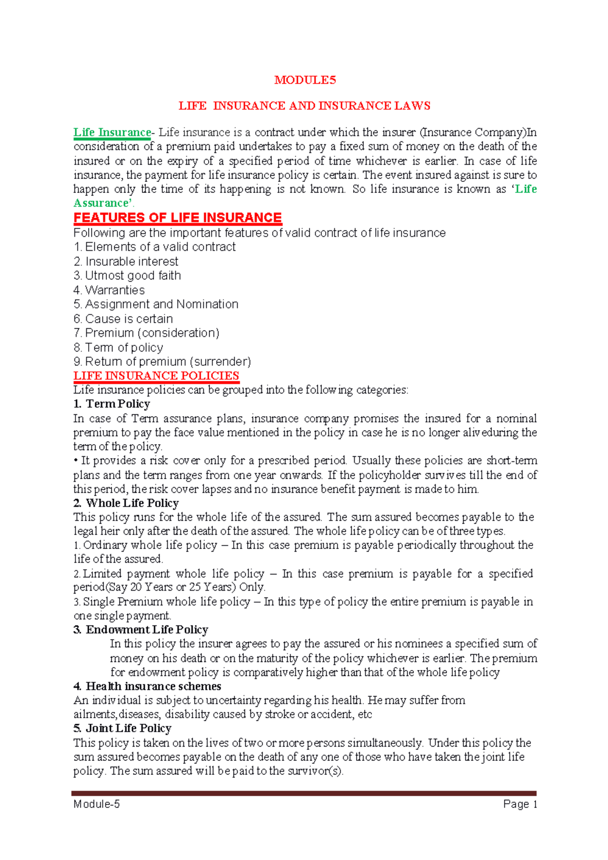 BCOM 3rd Sem-Banking And Insurance- Module 5 Life Insurance And ...