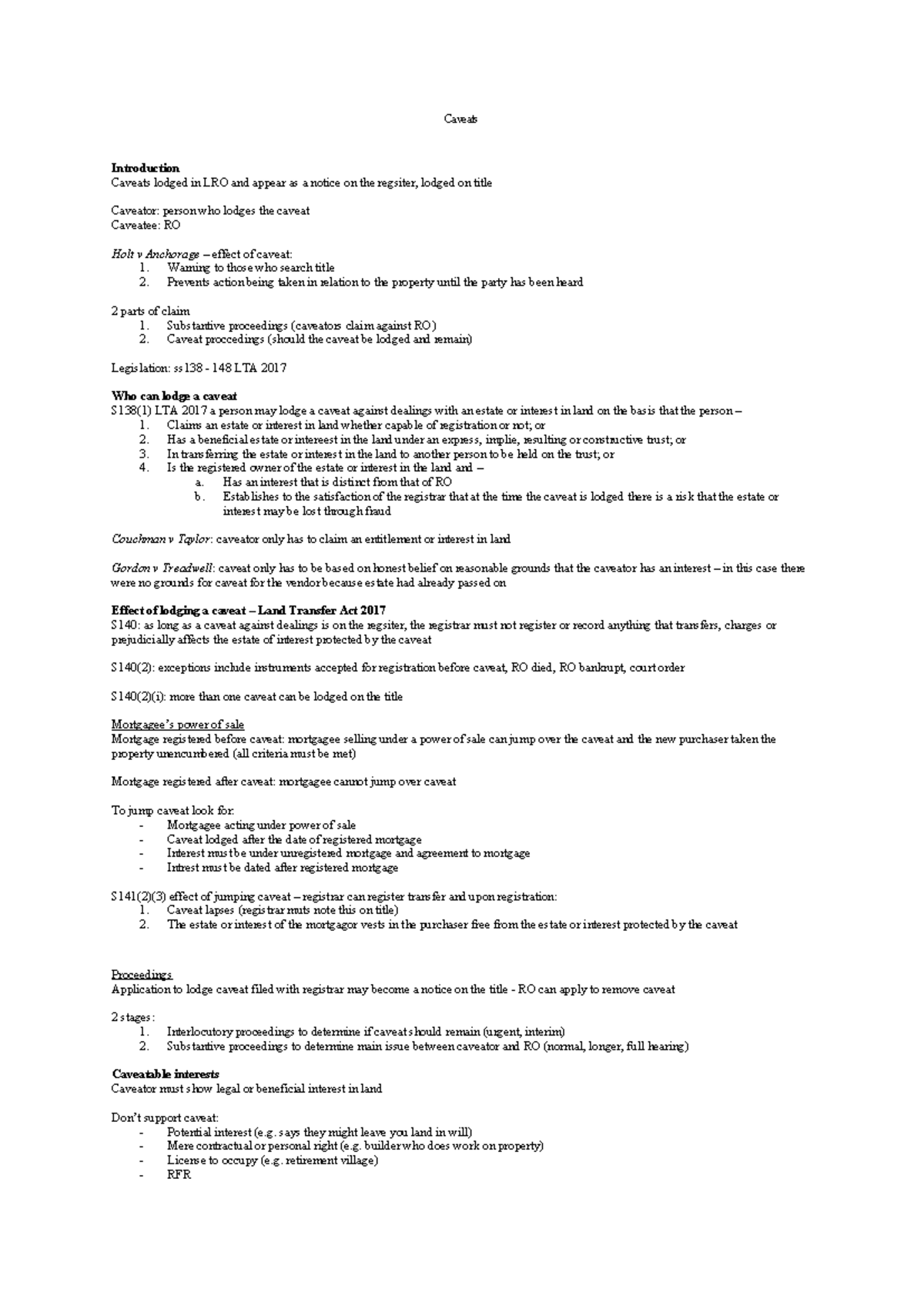 Caveat final notes - Caveats Introduction Caveats lodged in LRO and ...