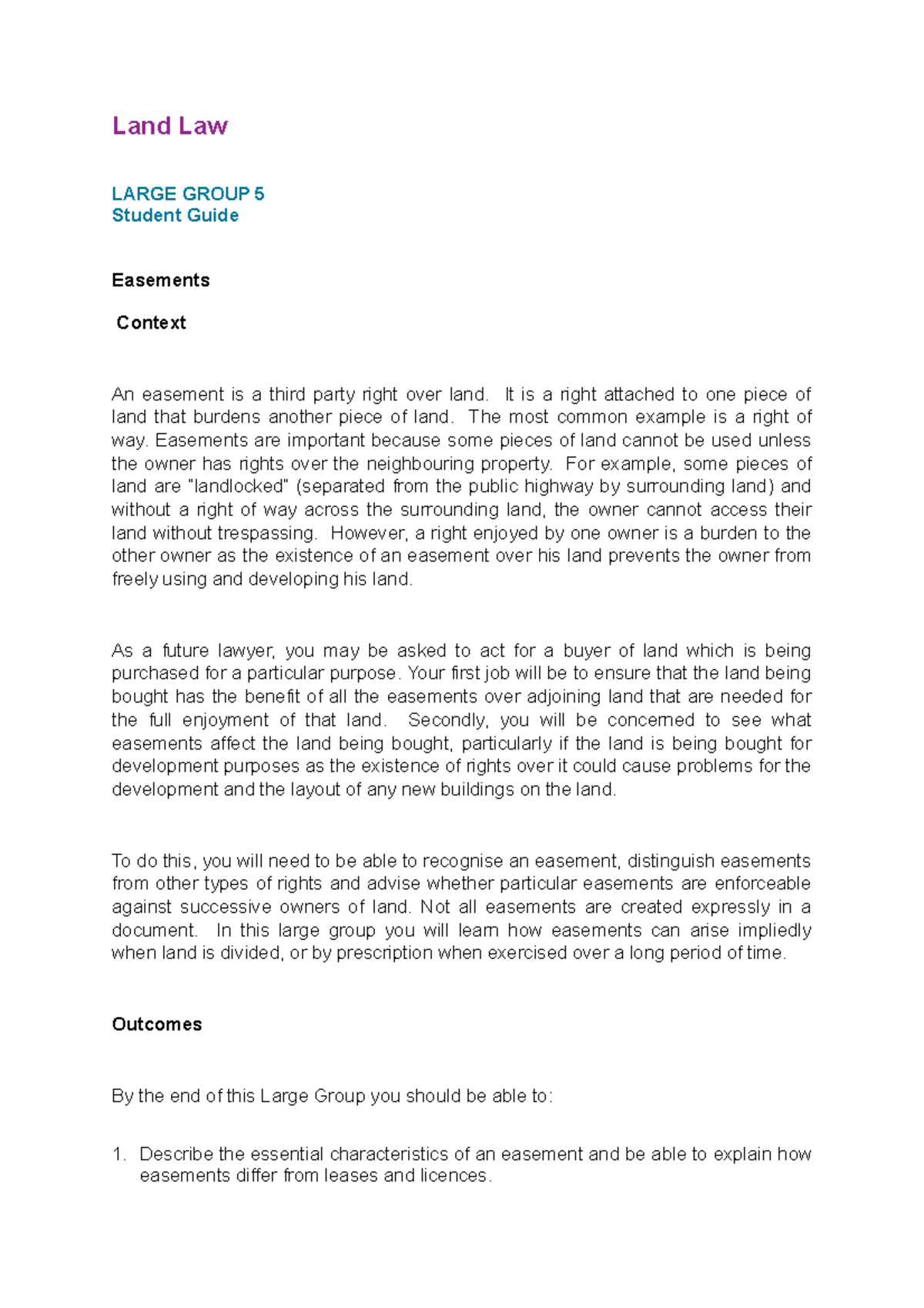 2223 land lg05 ce01 student guide - Land Law LARGE GROUP 5 Student ...