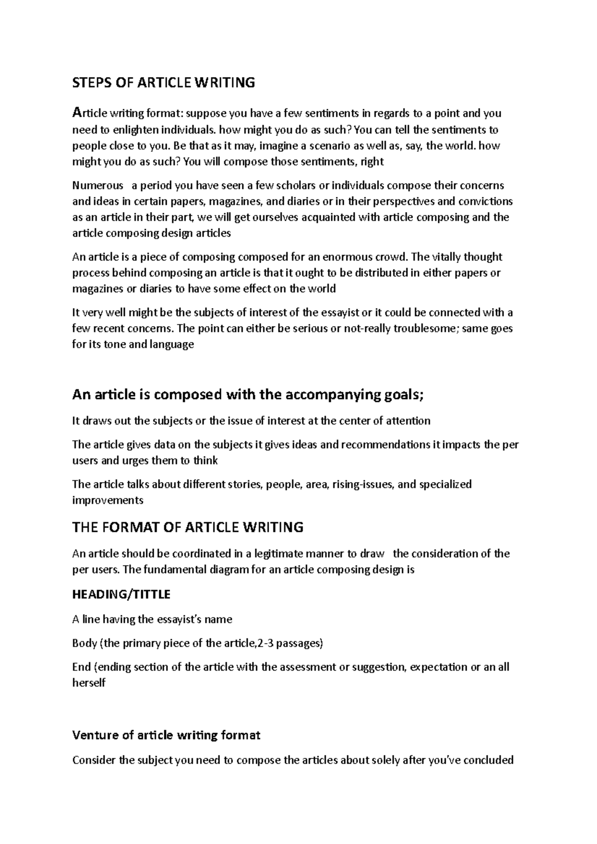 Article Writing Useful STEPS OF ARTICLE WRITING Article Writing 