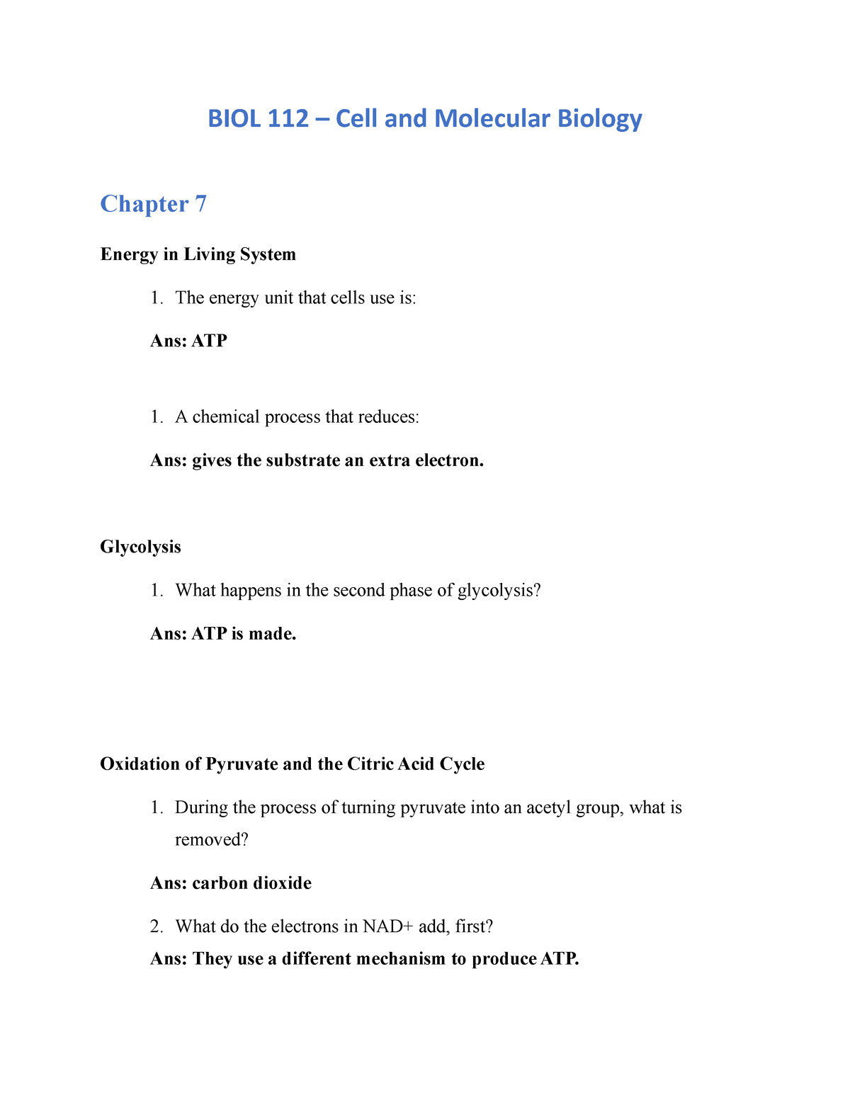 Biology I   Cell And Molecular Biology Chapter 7   BIOL  – Cell