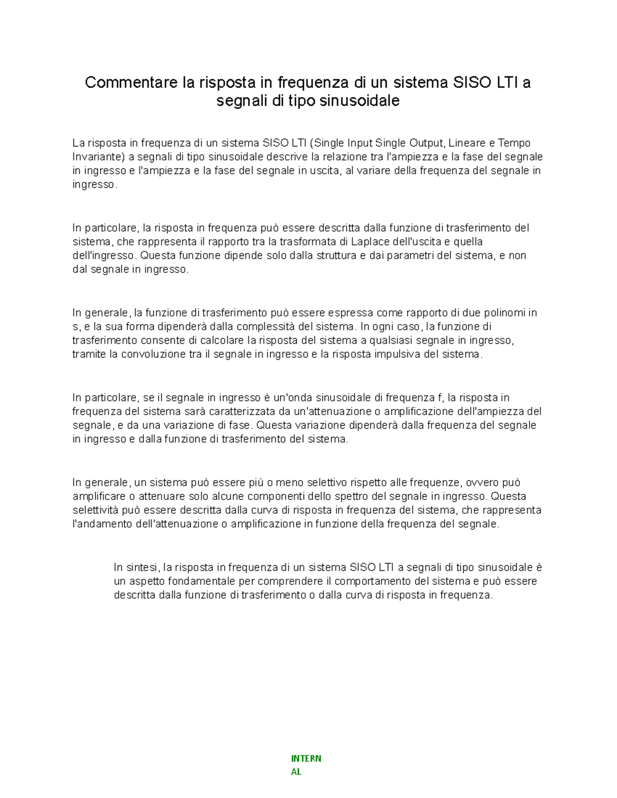 GENERATORE DI SEGNALI generatore frasi identificate come: alto