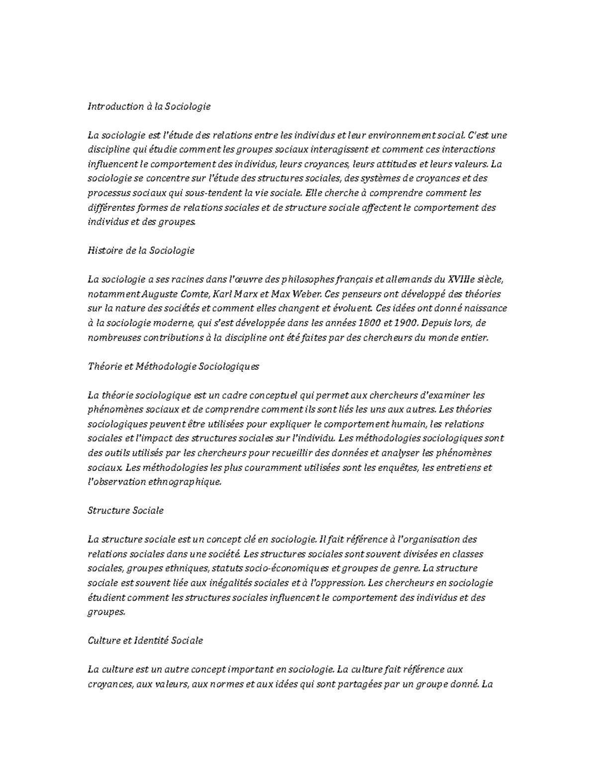 Sociology Study Notes - Introduction à la Sociologie La sociologie est ...