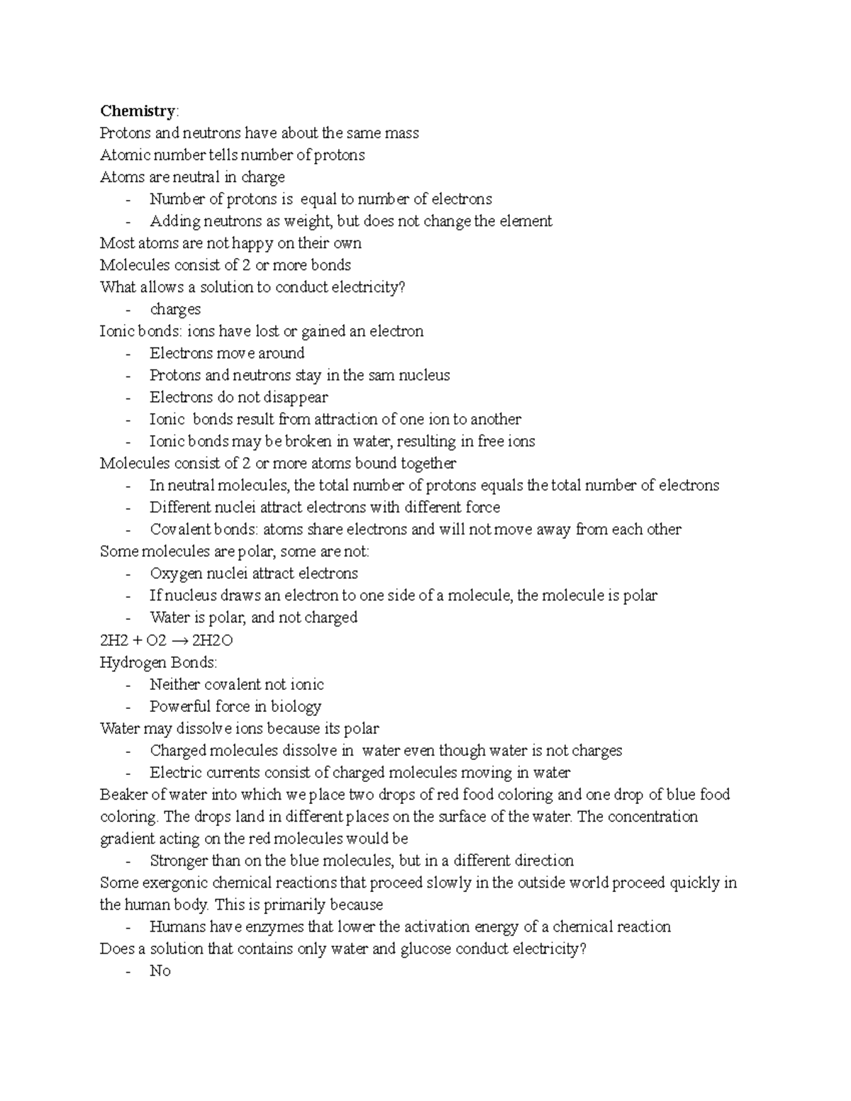 Unit 1 Kin 270 Notes - Fall 2021 Jay Gump - Chemistry: Protons and ...
