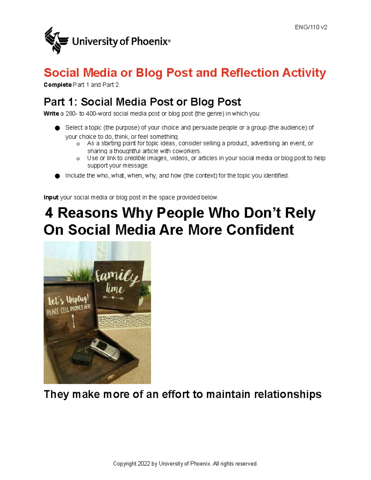 social media reflection assignment