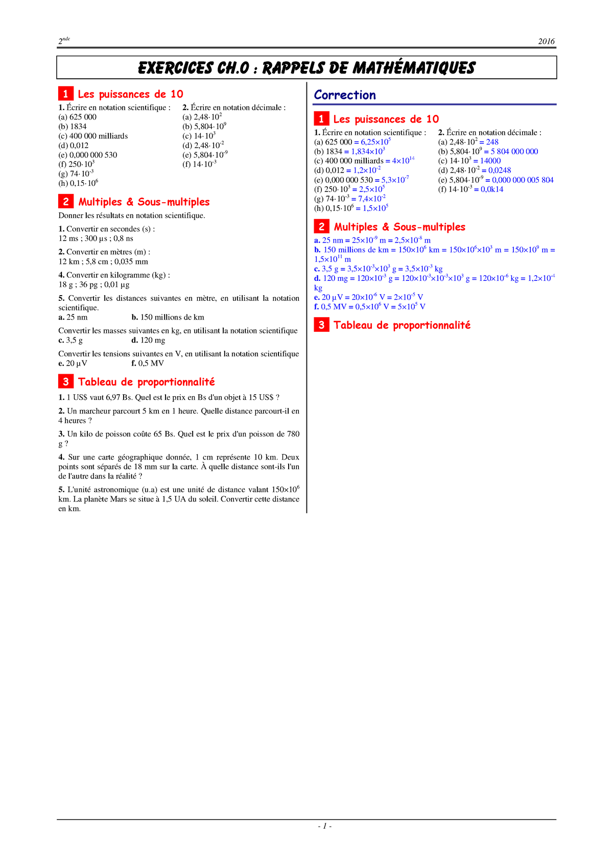 Rappels De Mathematiques Exercices Corriges - 2 Nde 2016 - 1 ...