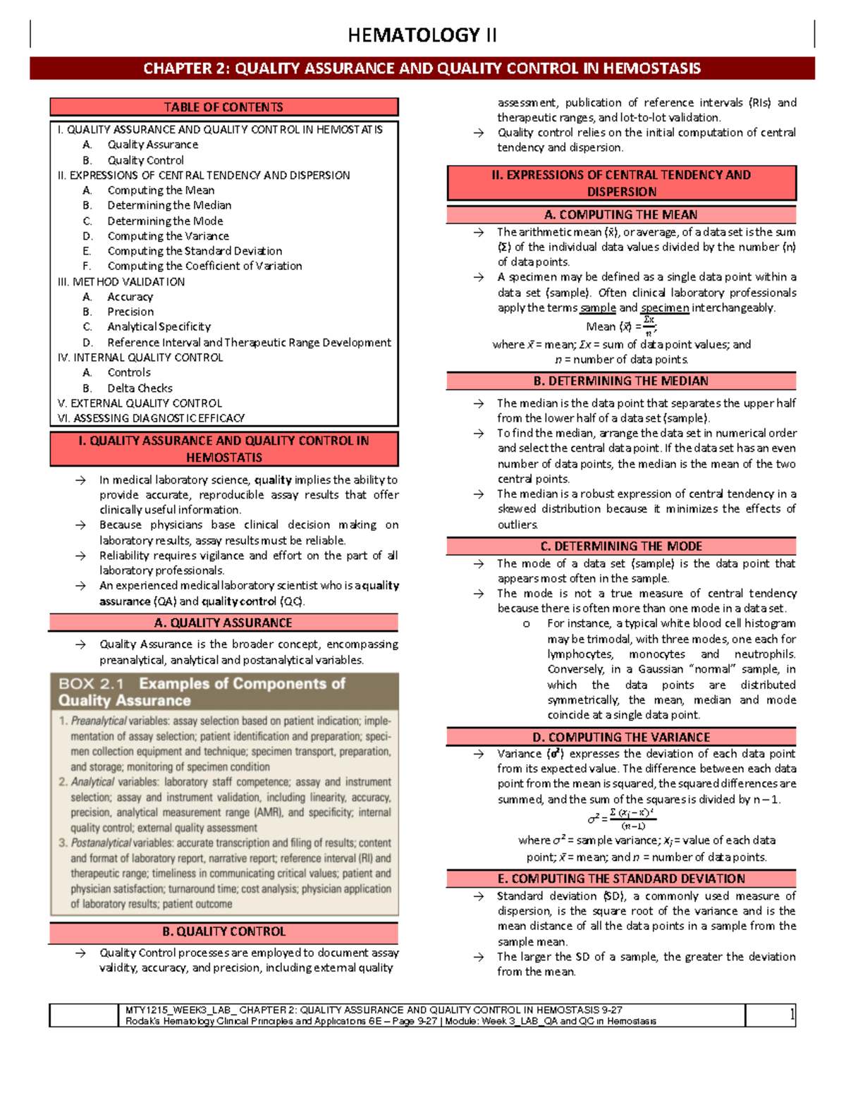 Hematology - Laboratory - Week 3 - MTY1215_WEEK3_LAB_ CHAPTER 2 ...