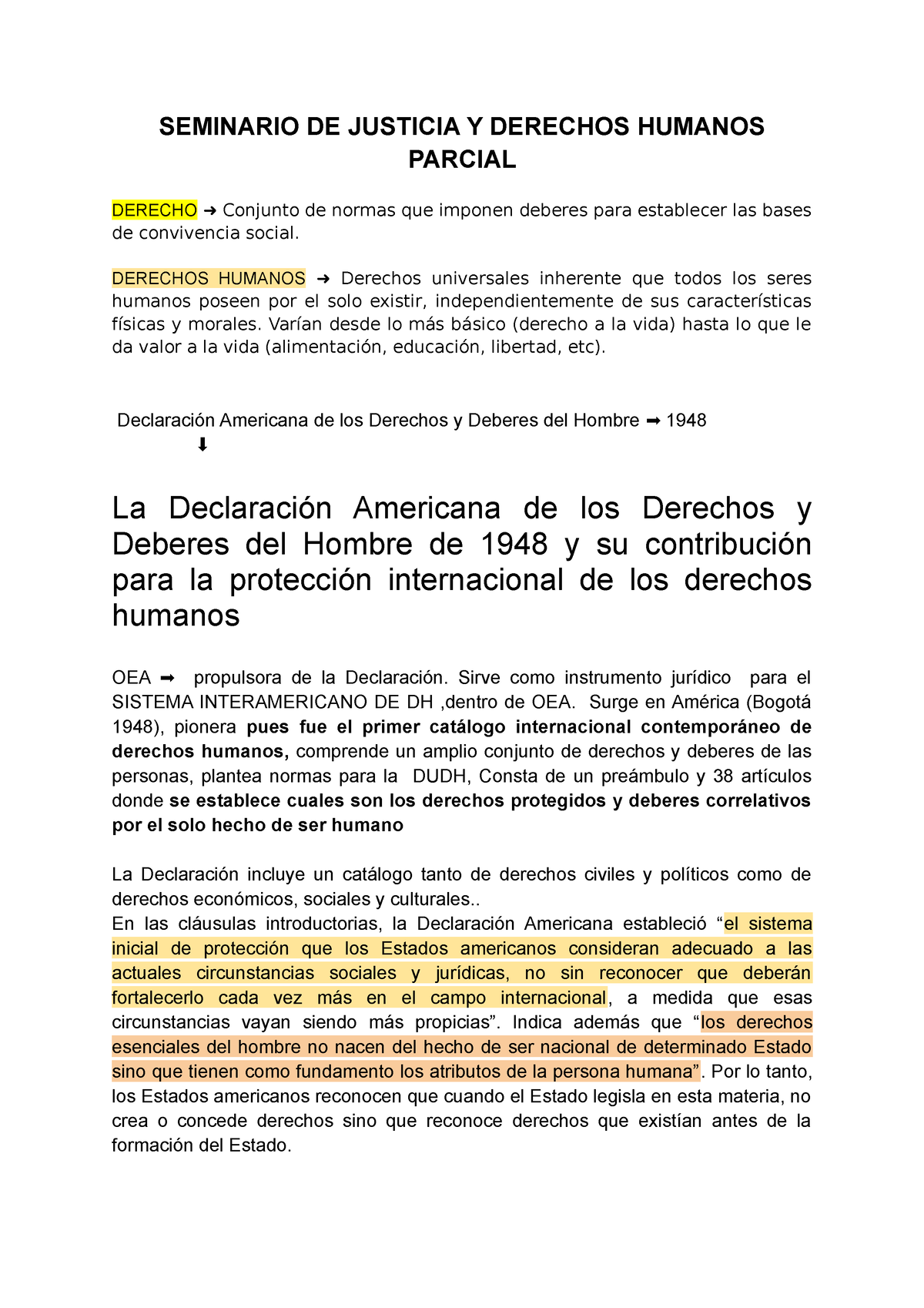 Resumen DDHH - Tecto - SEMINARIO DE JUSTICIA Y DERECHOS HUMANOS PARCIAL ...