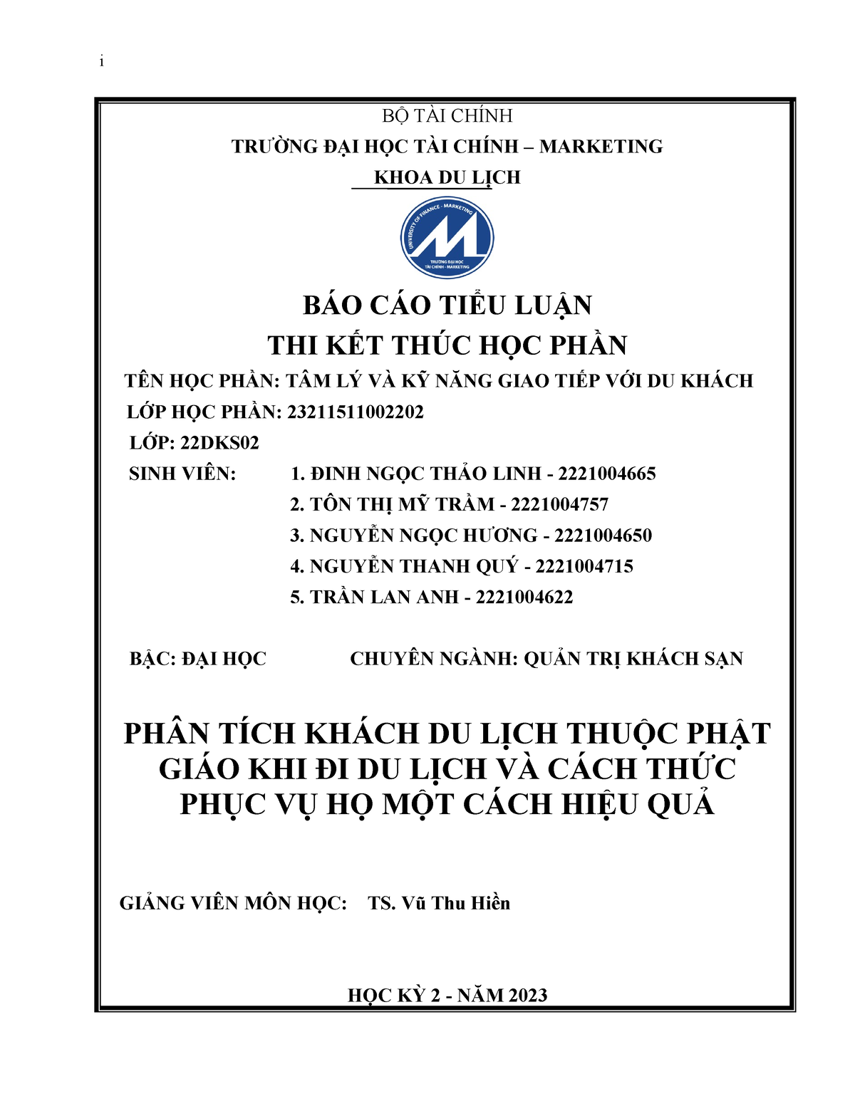 Tâm lý và kỹ năng giao tiếp với du khách - i BỘ TÀI CHÍNH TRƯỜNG ĐẠI ...