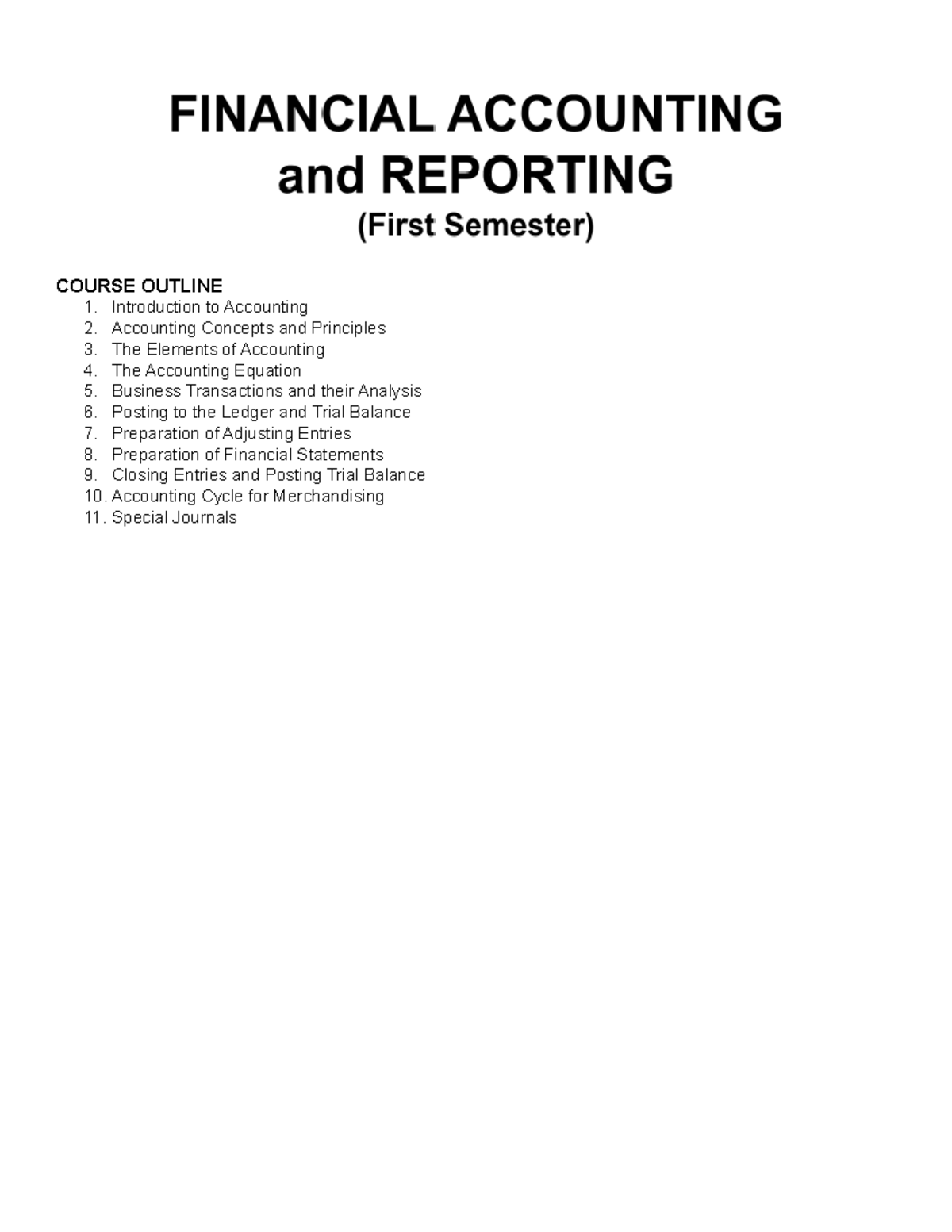 Financial Accounting And Reporting Chapter 1 Summary - COURSE OUTLINE ...