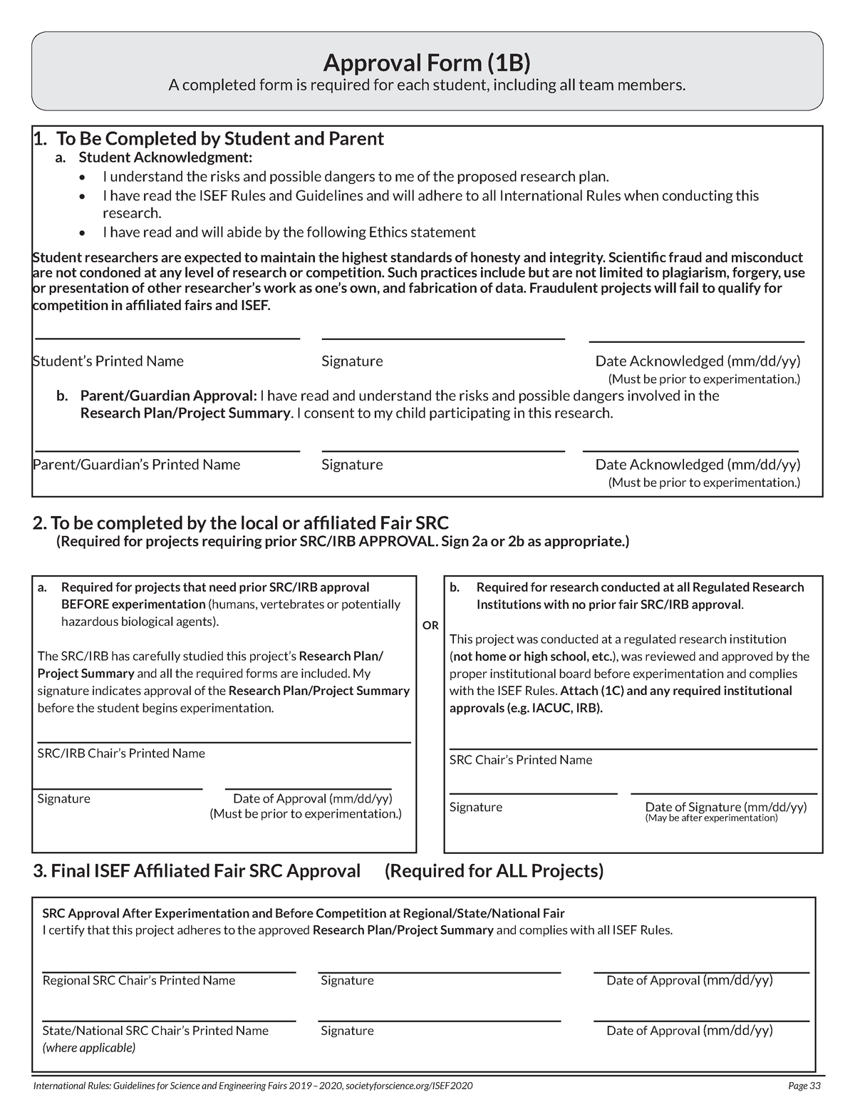 1BApprovalForm (Intel ISEF Form) International Rules Guidelines