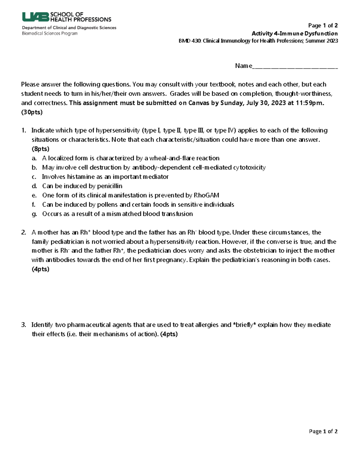 Activity+4-Immune+Dysfunction - Page 1 of 2 Activity 4-Immune ...