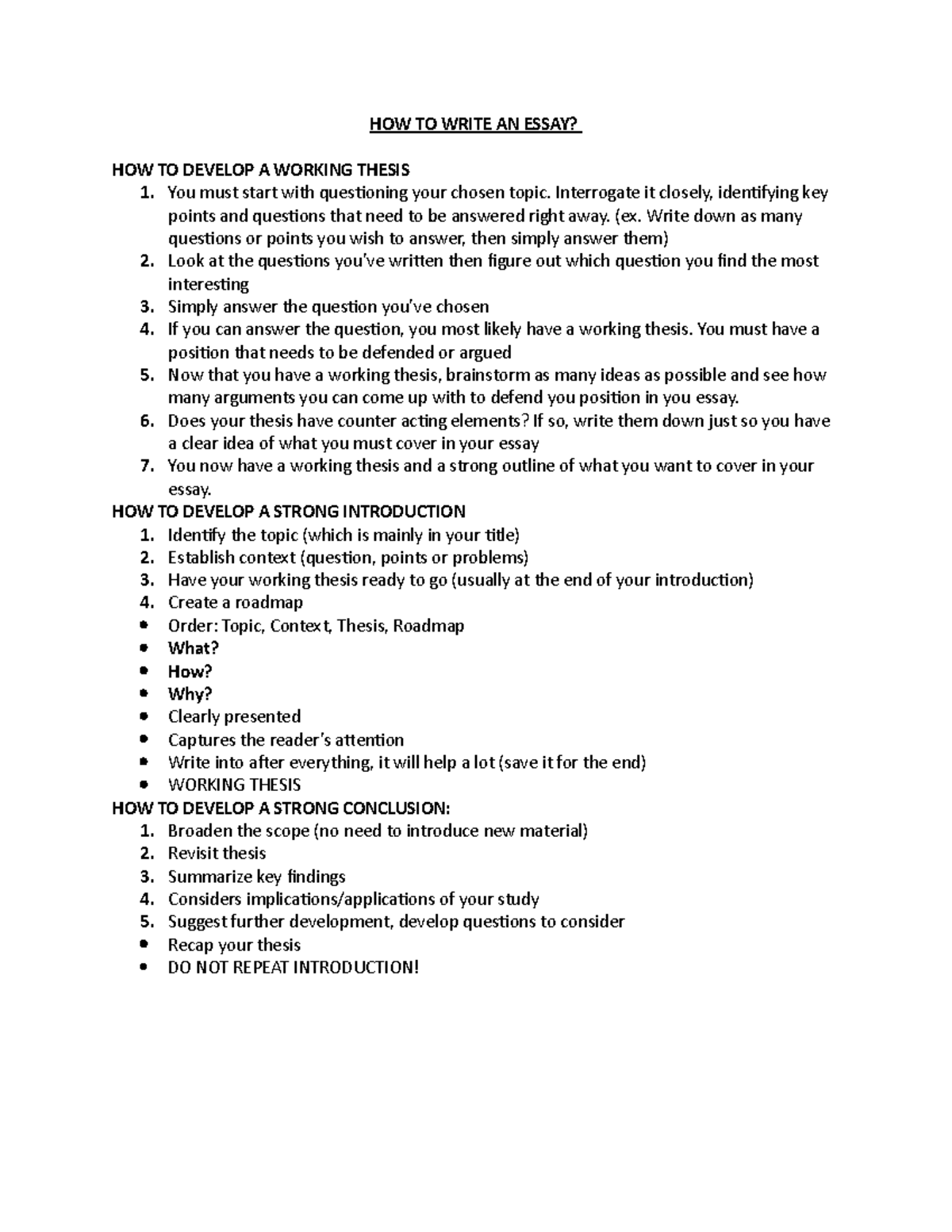 HOW TO Write AN Essay HOW TO WRITE AN ESSAY HOW TO DEVELOP A WORKING 