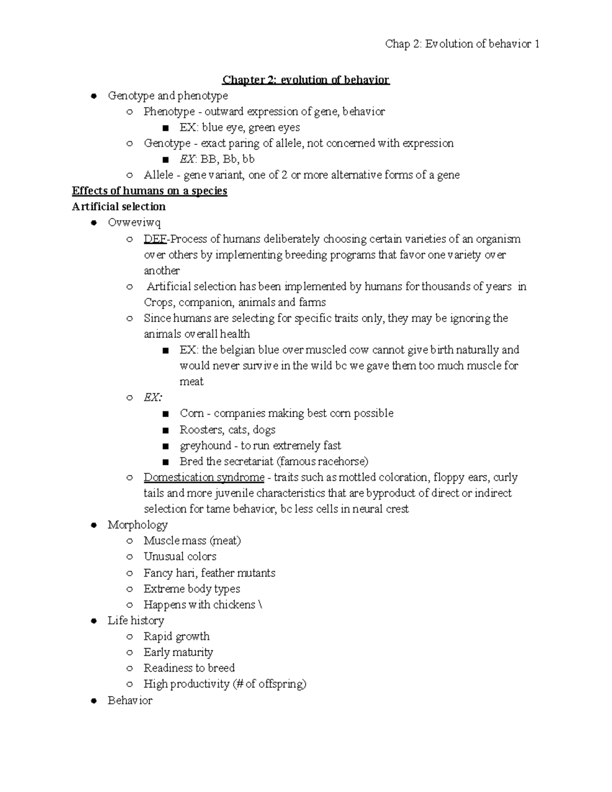 Chapter 2 evolution of behavior - Chapter 2: evolution of behavior ...