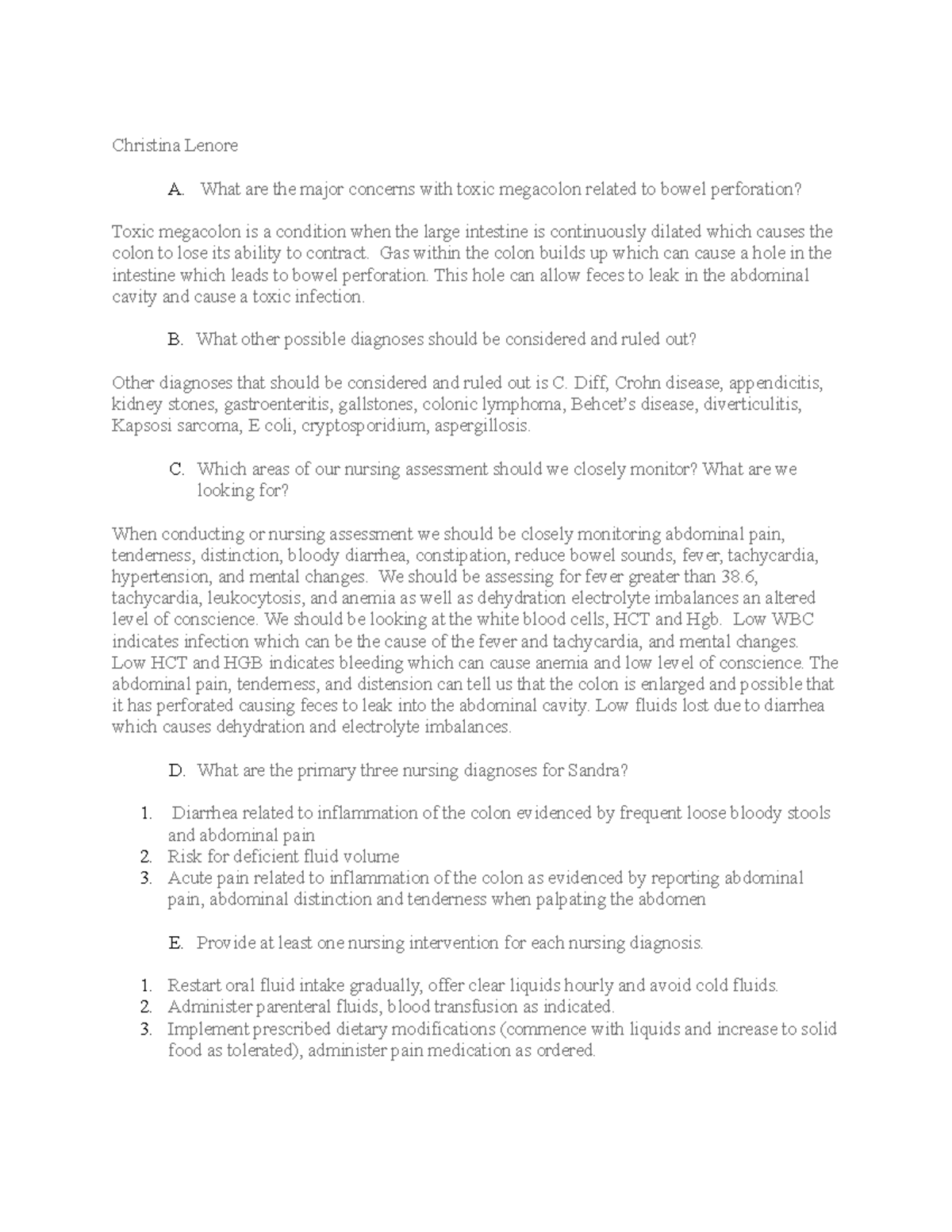 Toxic Megacolon - Concept map - Christina Lenore A. What are the major ...