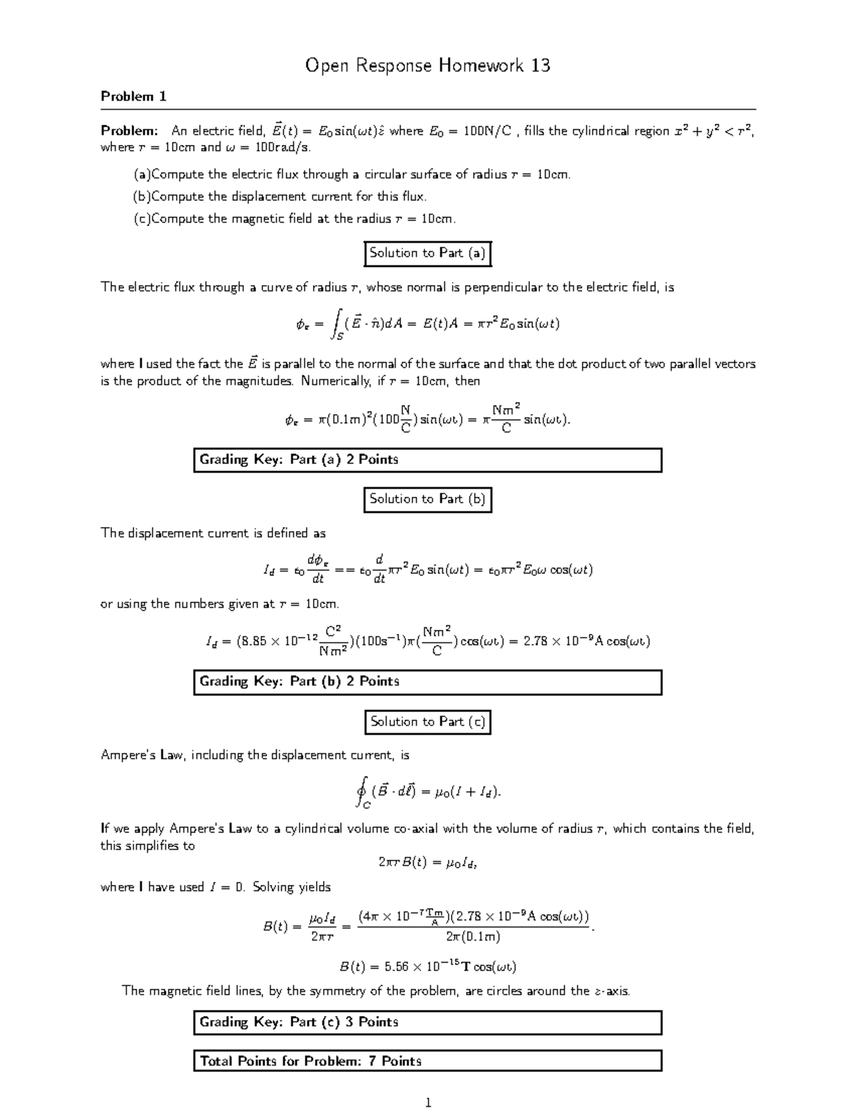 Solution ORHW12 - answers - Open Response Homework 13 Problem 1 Problem ...