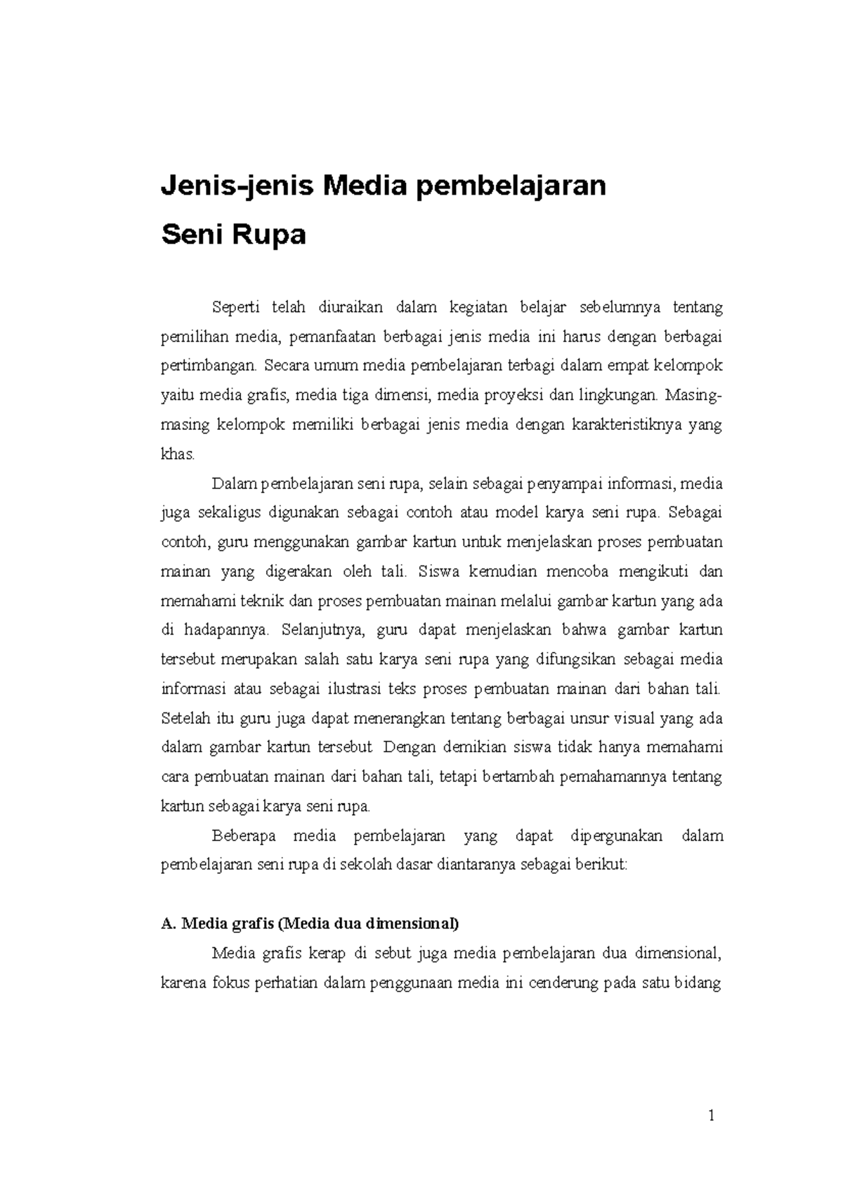 KB 2 Jenis 2 Med Pembl Sen Rup - 1 Jenis-jenis Media pembelajaran Seni ...