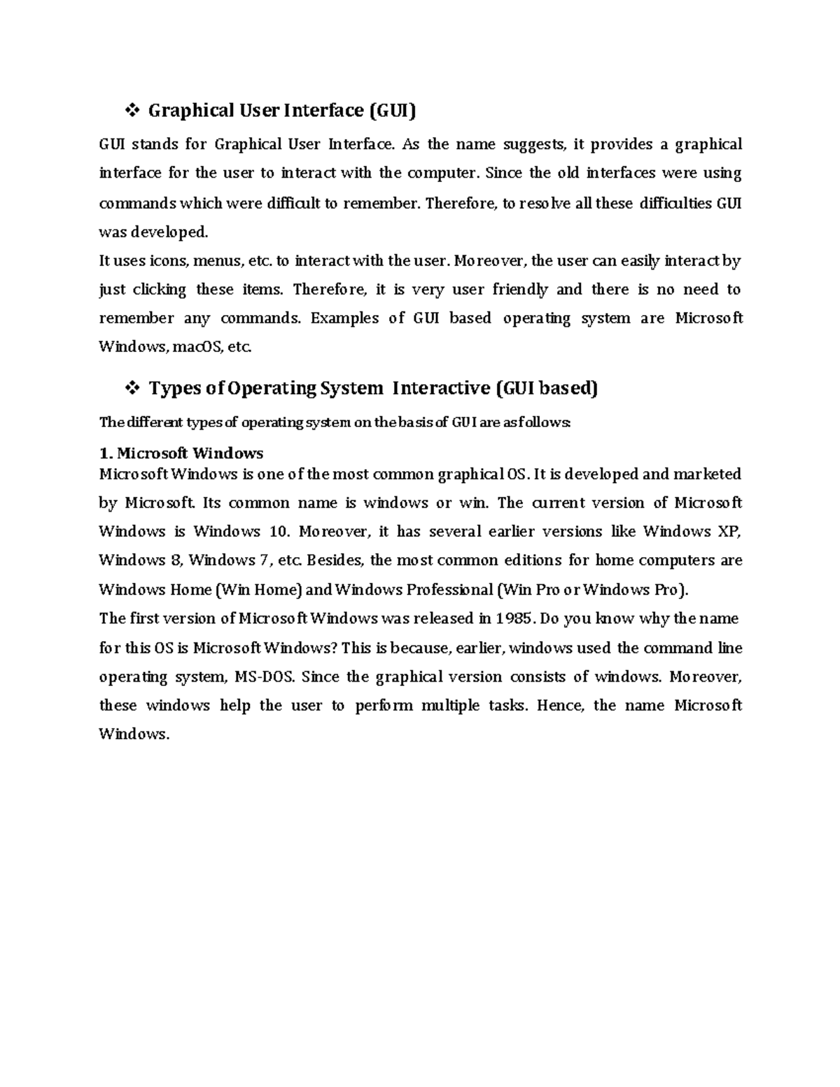 UNIT 2 PART 2 operating system - Graphical User Interface (GUI) GUI ...