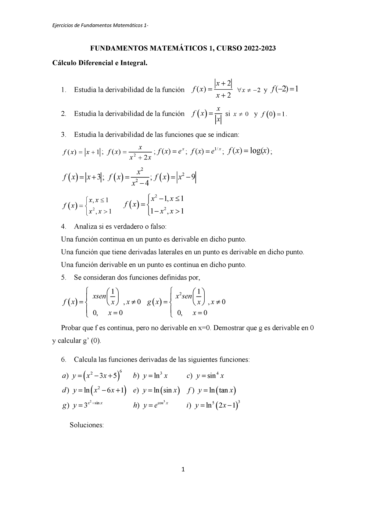 Ejercicios De Calculo Diferencial Integral FM1 2022-23 - FUNDAMENTOS ...