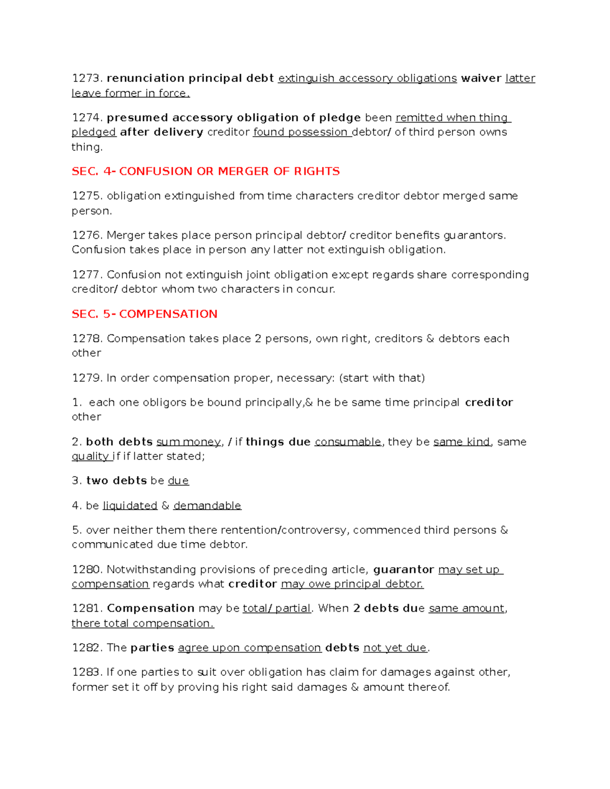 Obligado Law renunciation principal debt extinguish accessory