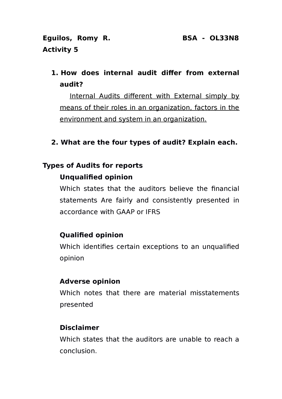 Accounting Act#5 - Notes - Eguilos, Romy R. BSA - OL33N Activity 5 1 ...