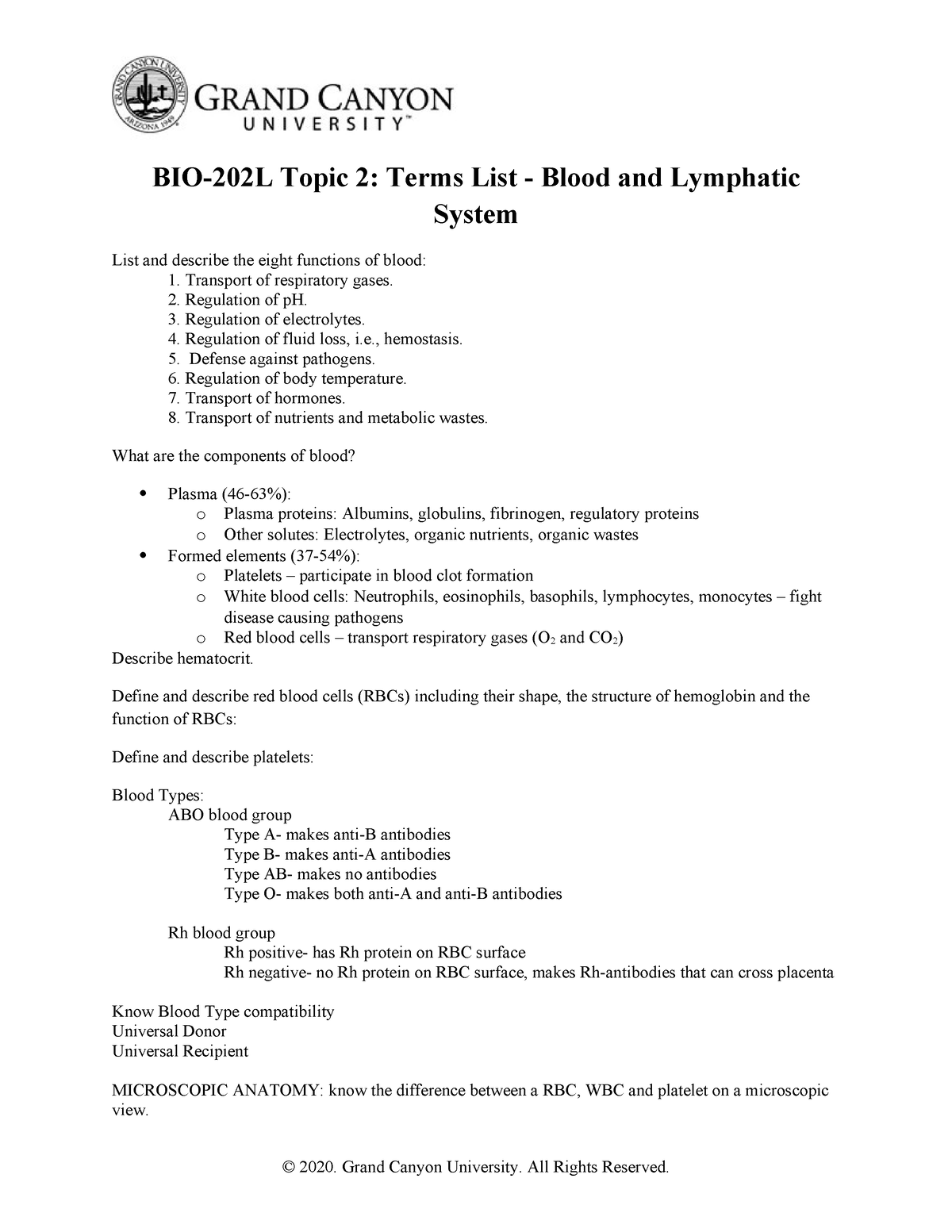 BIO 202L Topic 2 RS Terms List Blood And Lymphatic System - BIO-202L ...