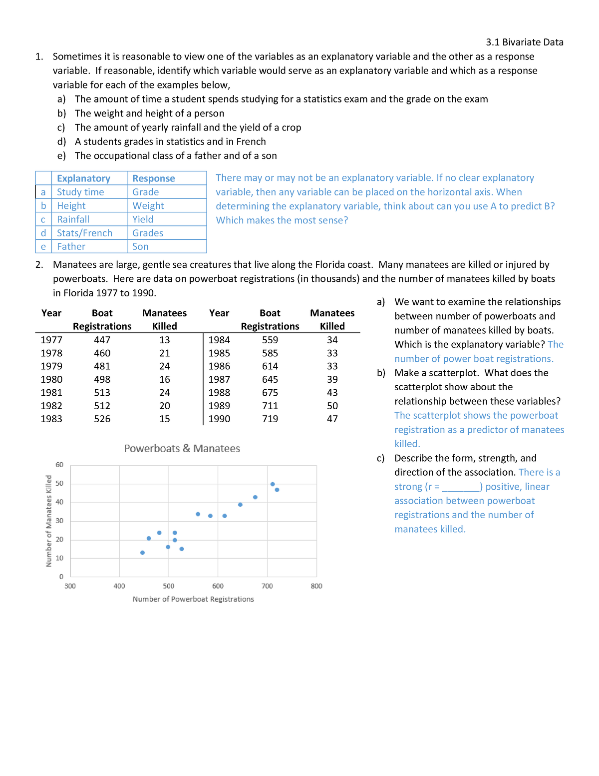 Bivariate Data Worksheet and Solution - 3 Bivariate Data Sometimes it ...