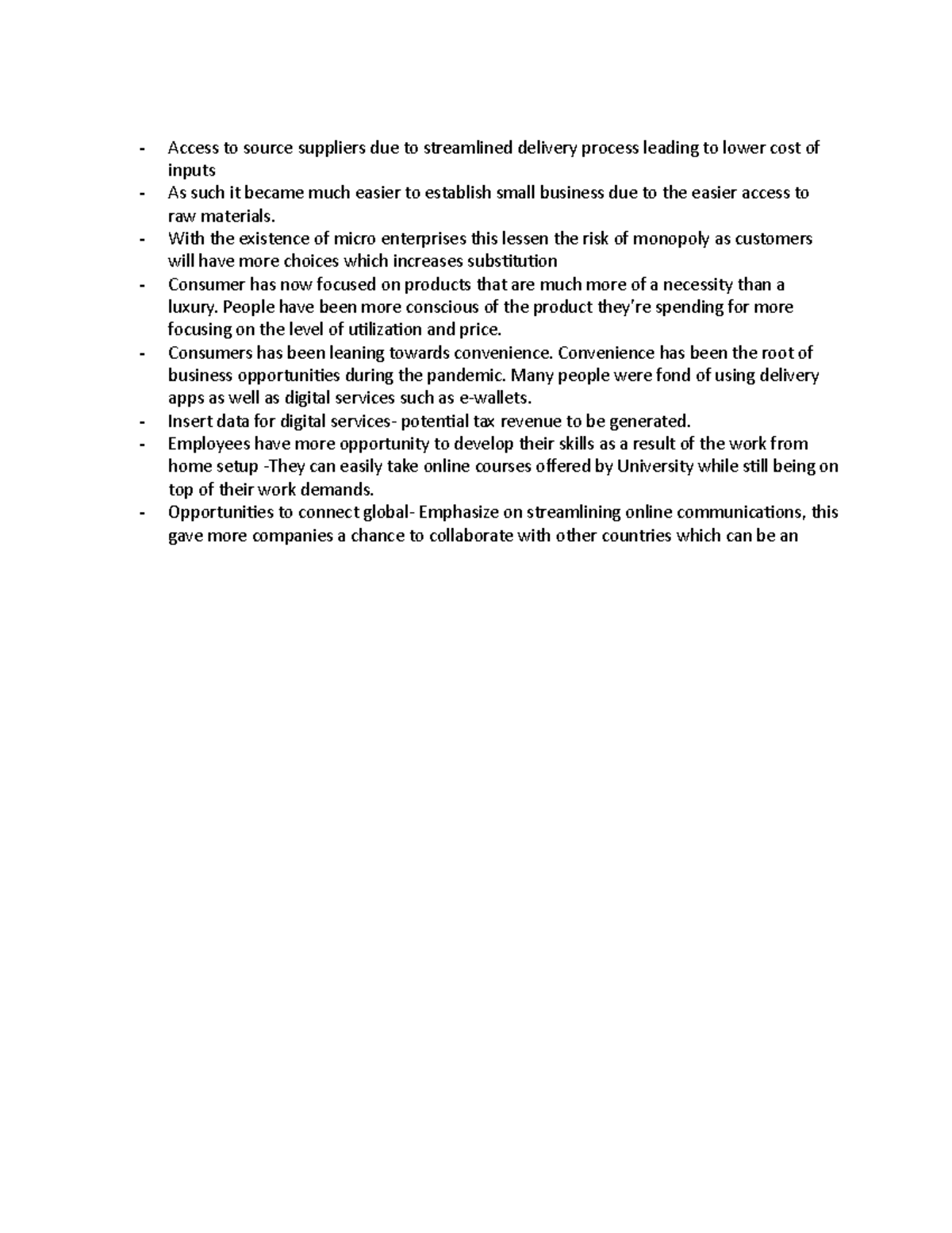 Tax notes 2 Access to source suppliers due to streamlined delivery