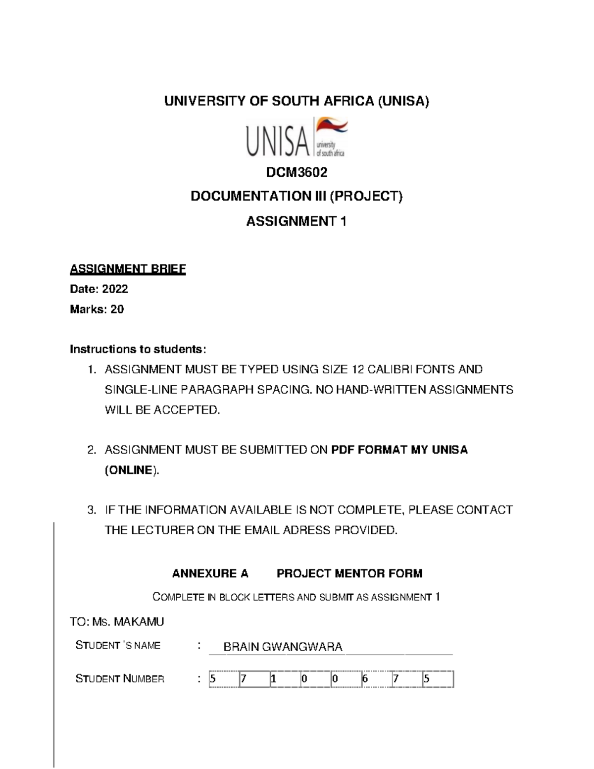 assignment at unisa