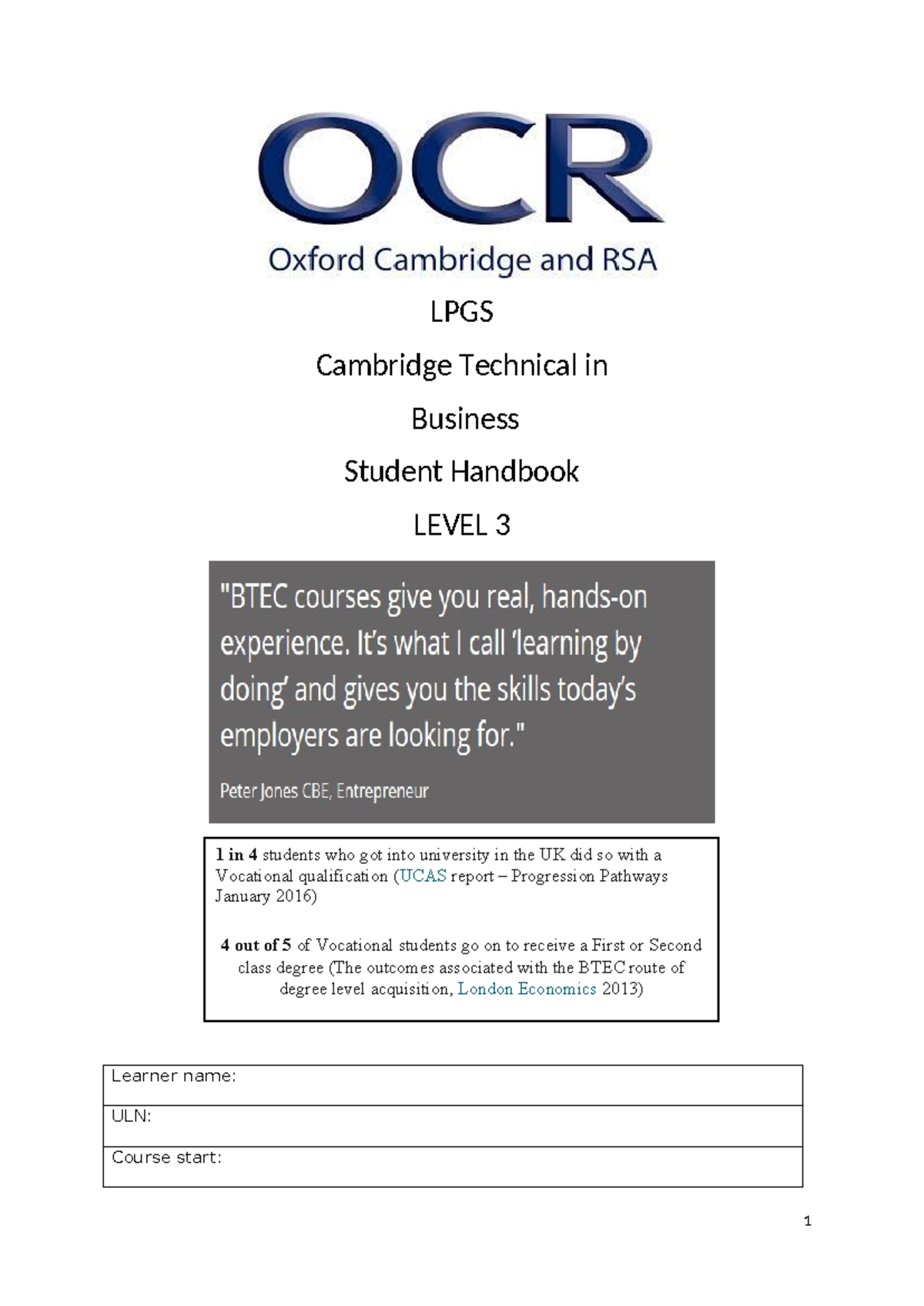 CTEC Handbook 2022-2023 - LPGS Cambridge Technical in Business Student ...