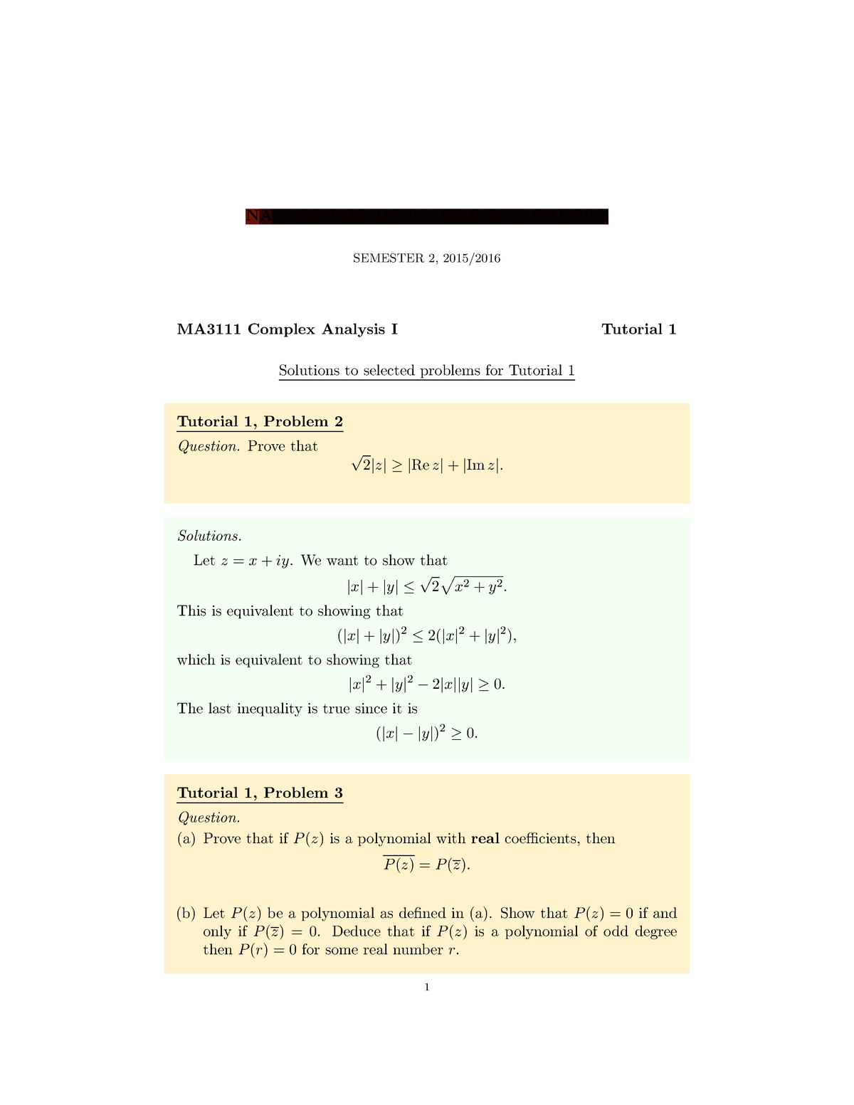 Polynomial With Real Coefficients - NATIONAL UNIVERSITY OF SINGAPORE ...