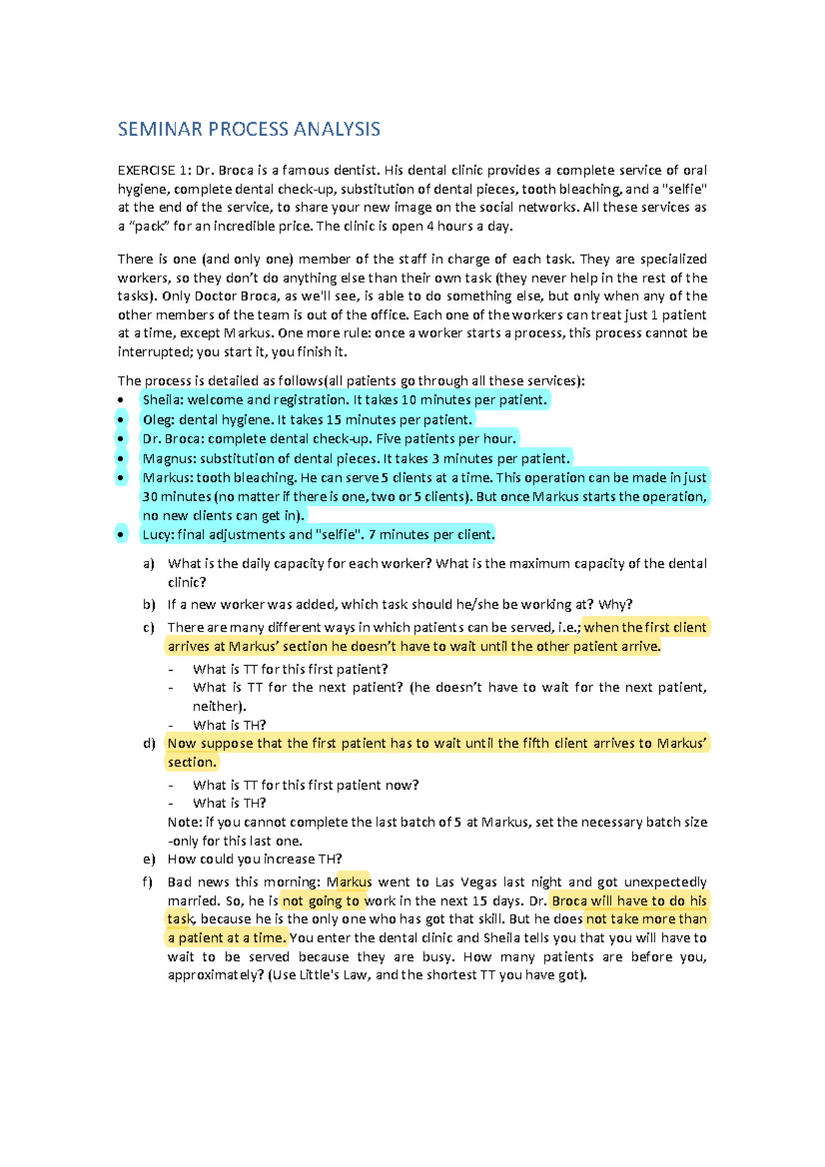 Process Analysis Exercises - SEMINAR PROCESS ANALYSIS EXERCISE 1: Dr ...