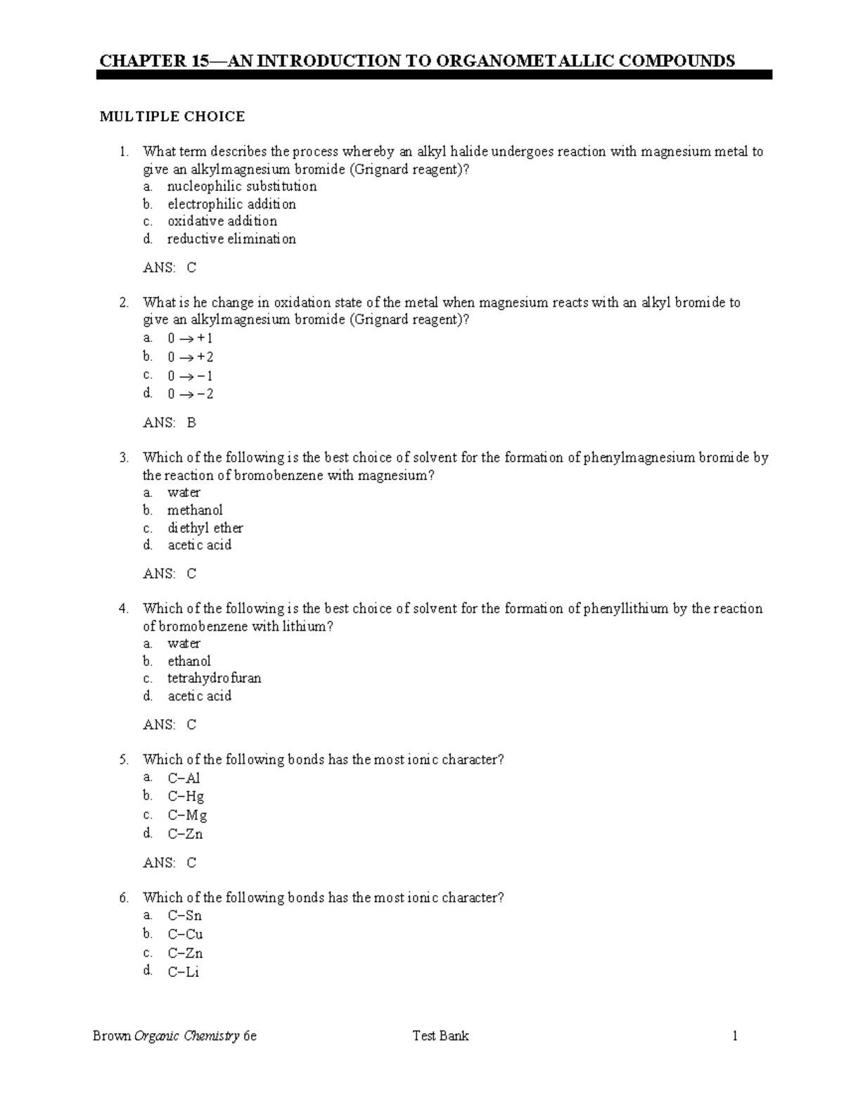 Worksheet for Organometallics with Answers - Copy - CHAPTER 15—AN ...