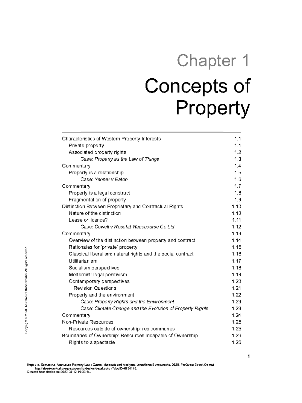 Australian Property Law Cases Materials and Analys Concepts of Case Property as the Law of