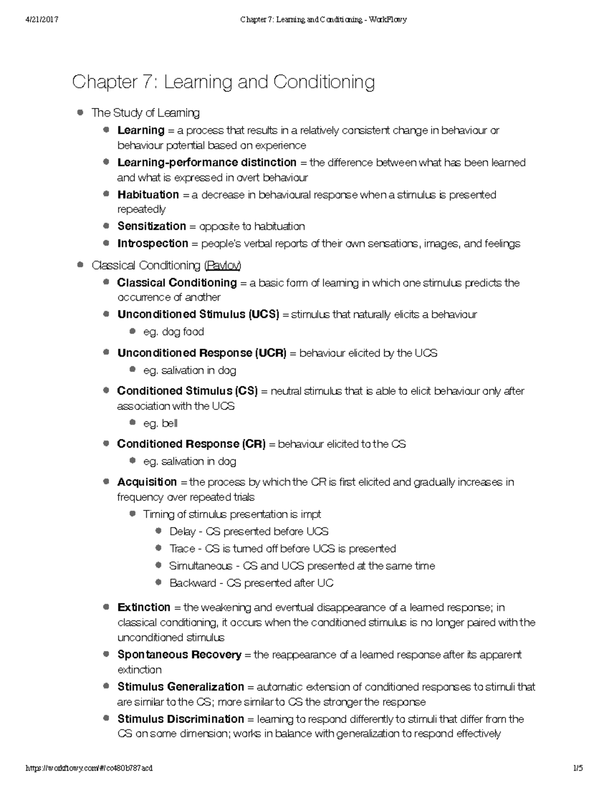 Chapter 7 Learning and Conditioning - 4/21/2017 Chapter 7: Learning and ...