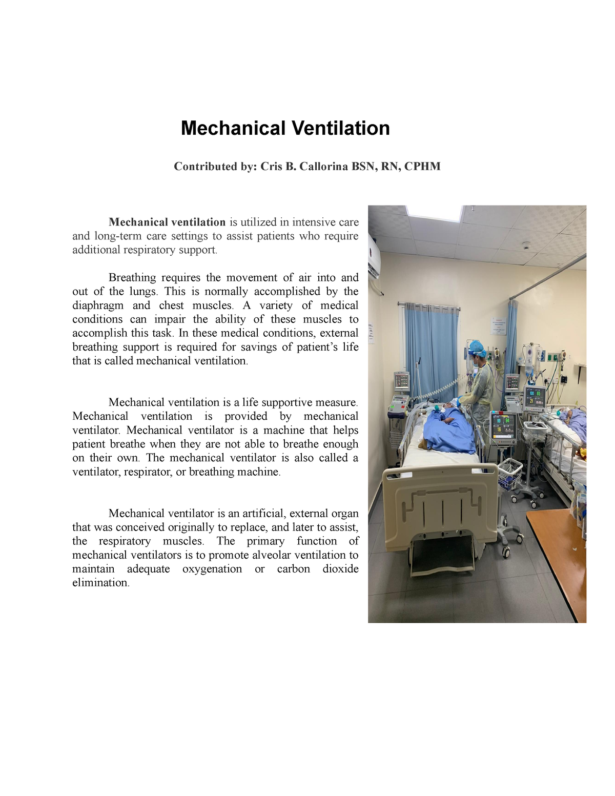 Mechanical Ventilation By CBC - Mechanical Ventilation Contributed By ...