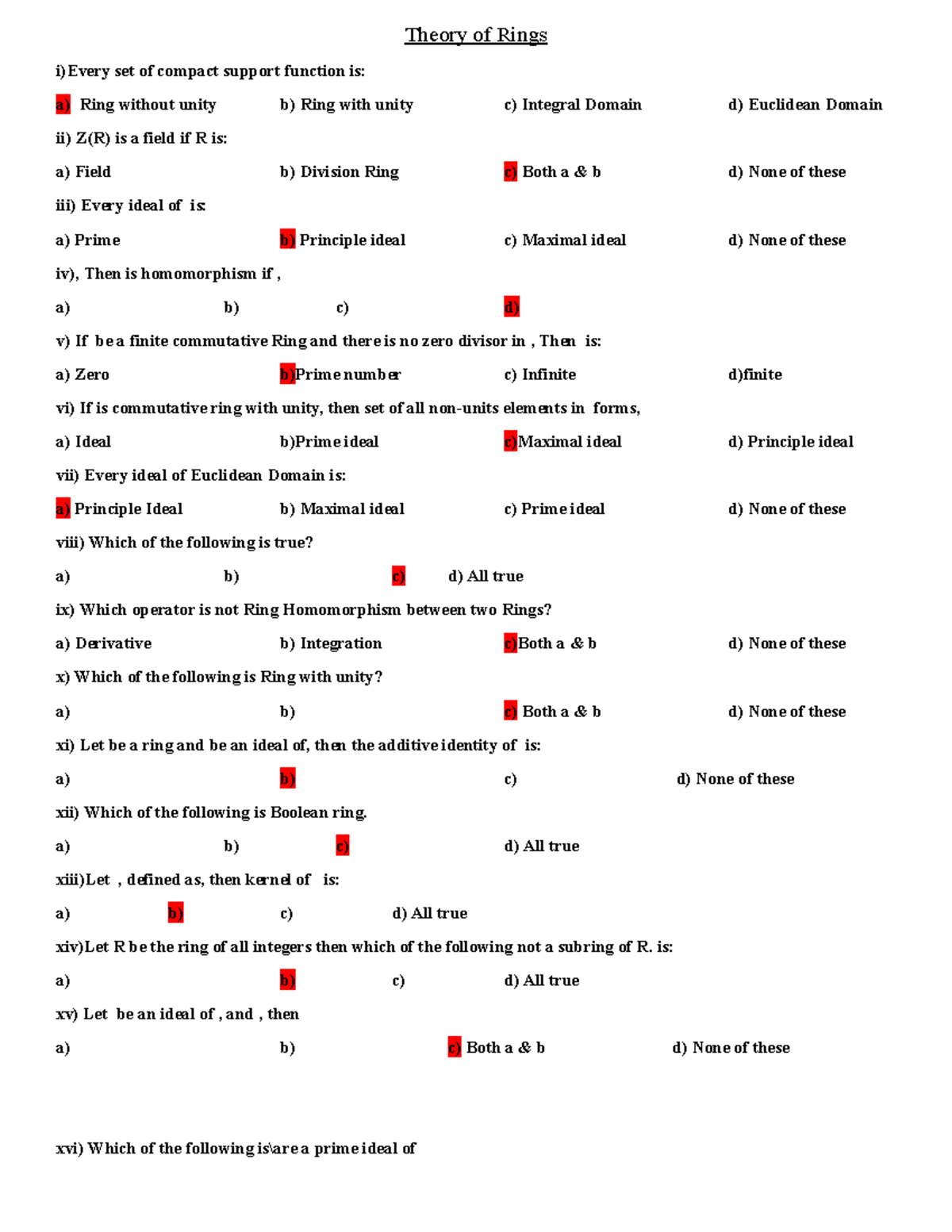 Theory of Rings Theory of Rings i)Every set of compact support