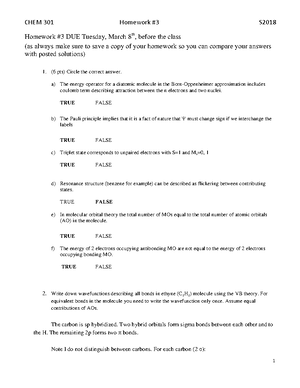 HW1 F22 - HOMEWORK - Homework #1 Chem 301 F 1 Due Monday, September ...