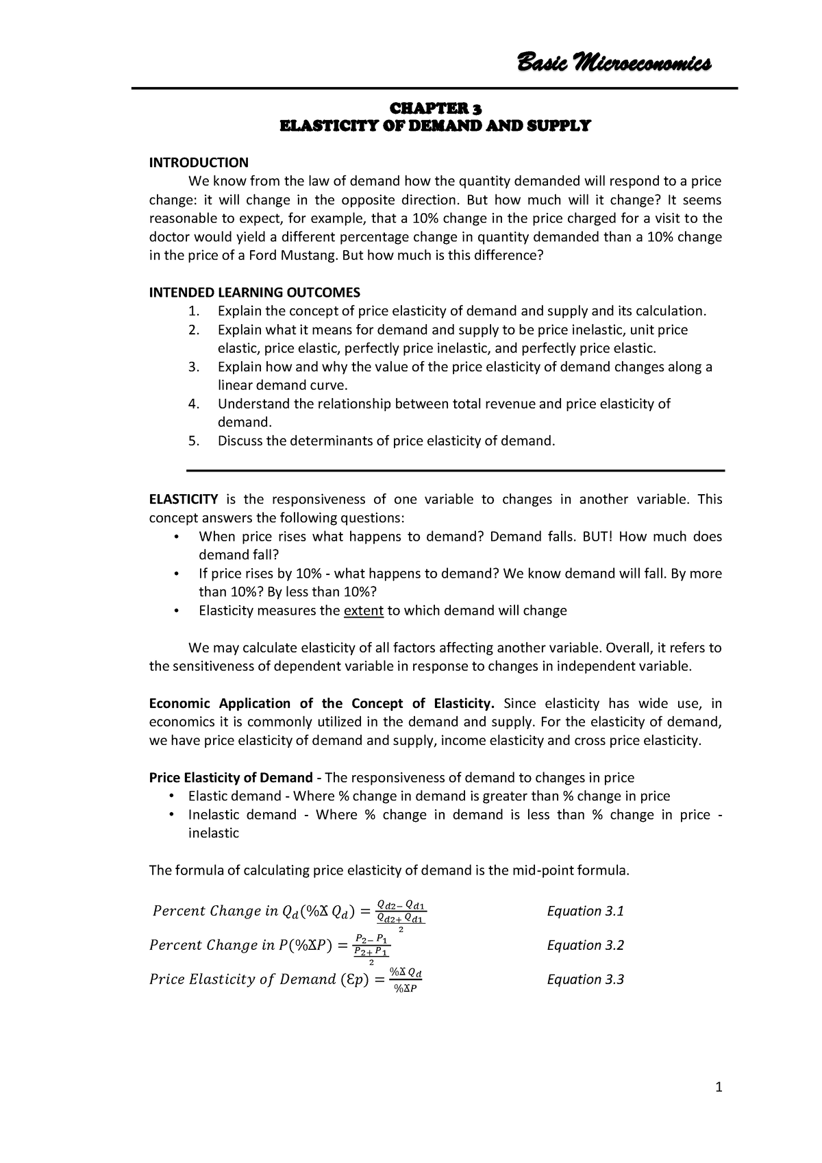 Chapter 3 - Elasticity Of Demand And Supply - CHAPTER 3 ELASTICITY OF ...