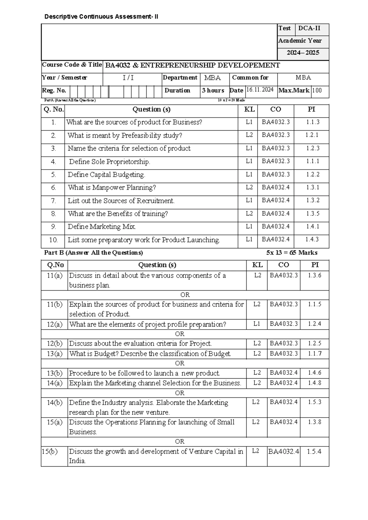 IMC- DCA 2 - question paper - escriptive Continuous Assessment- II Test ...