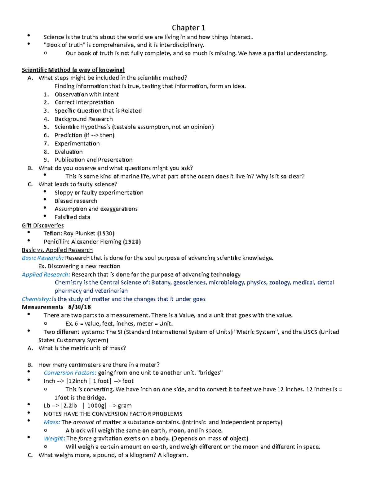 Chapter 1: Science Scientific Method and Measurements - Studocu