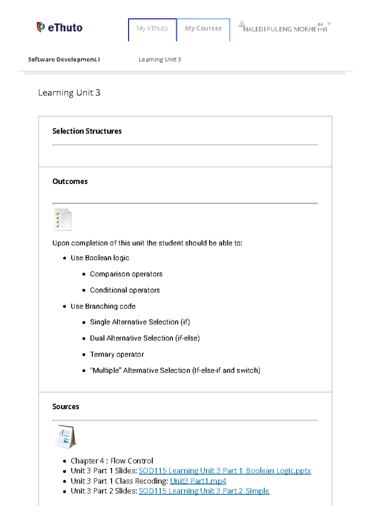Learning Unit 3 – Software Development I - Software Development I ...