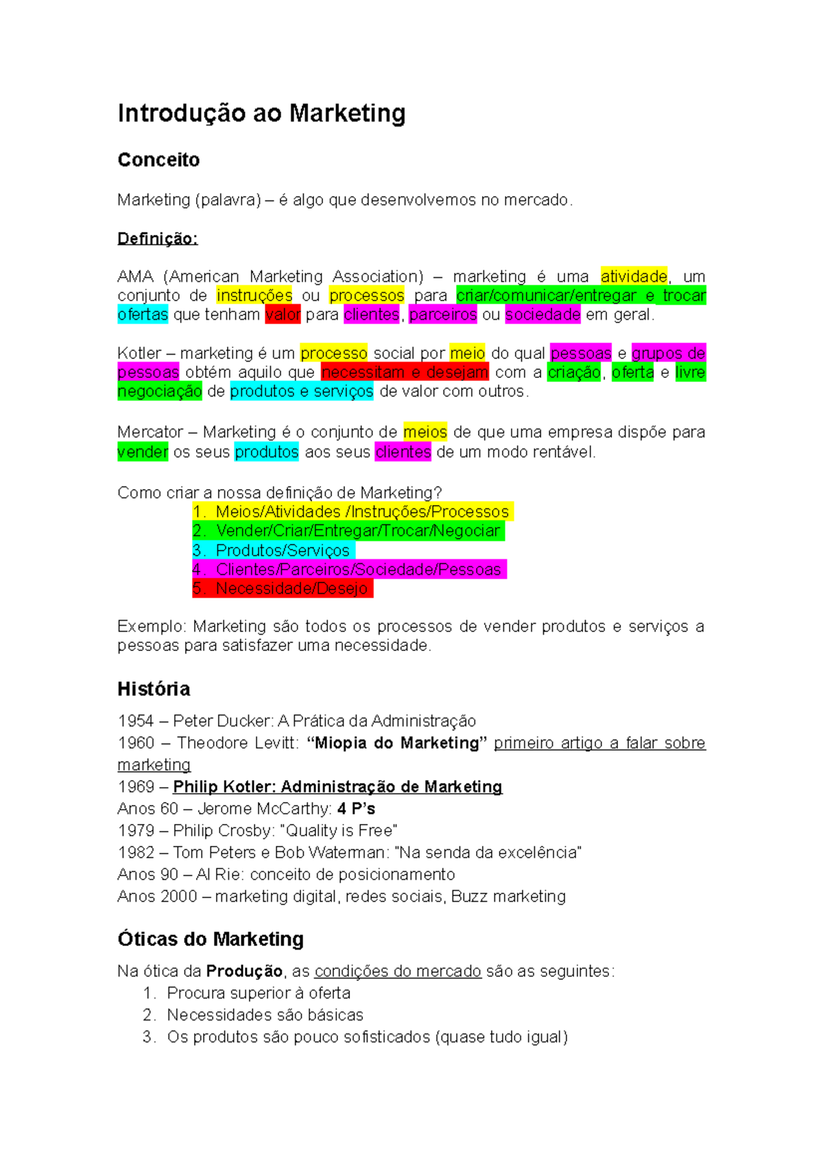 Teoria de Marketing - Introdução ao Marketing Conceito Marketing ...