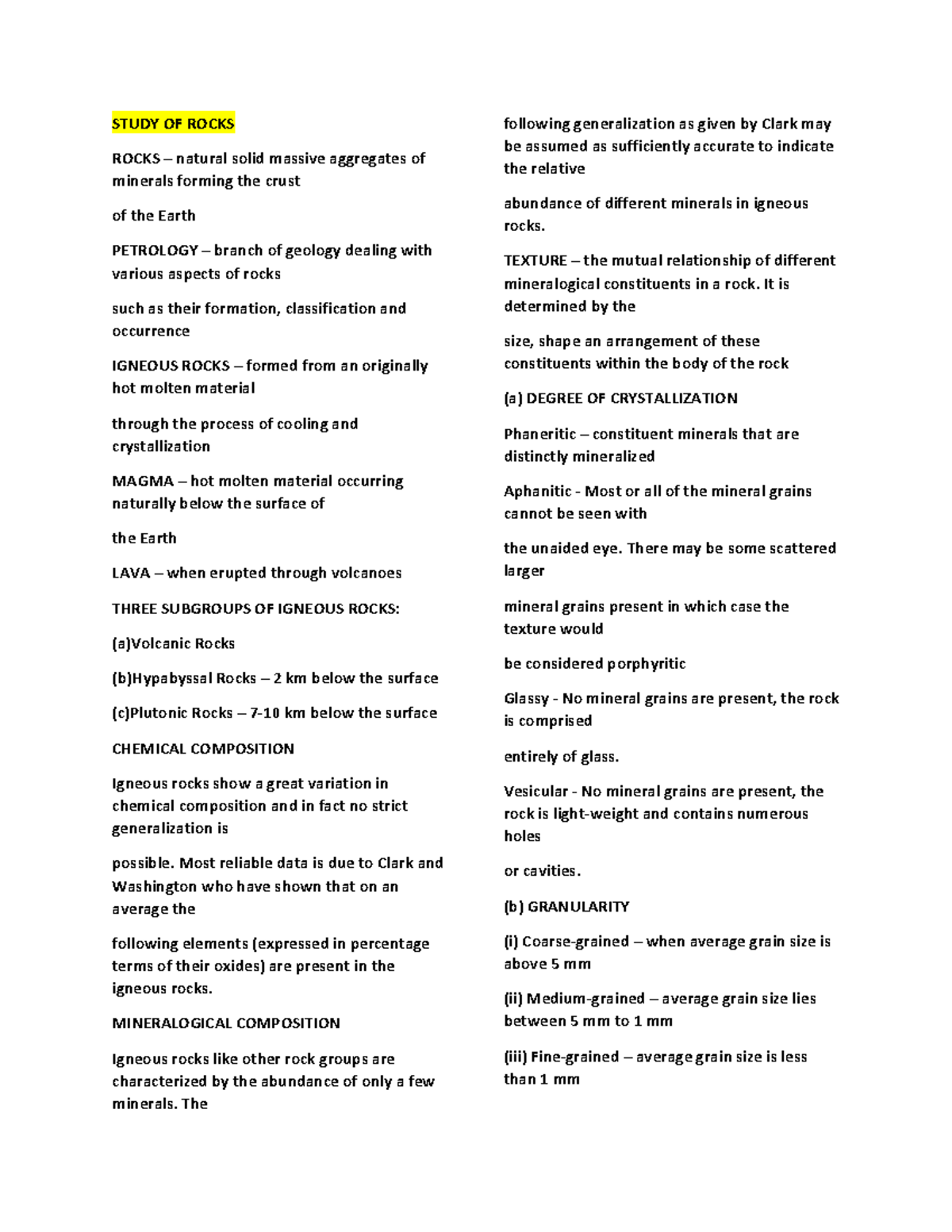 Study of Rocks- Engineering Geology - STUDY OF ROCKS ROCKS – natural ...