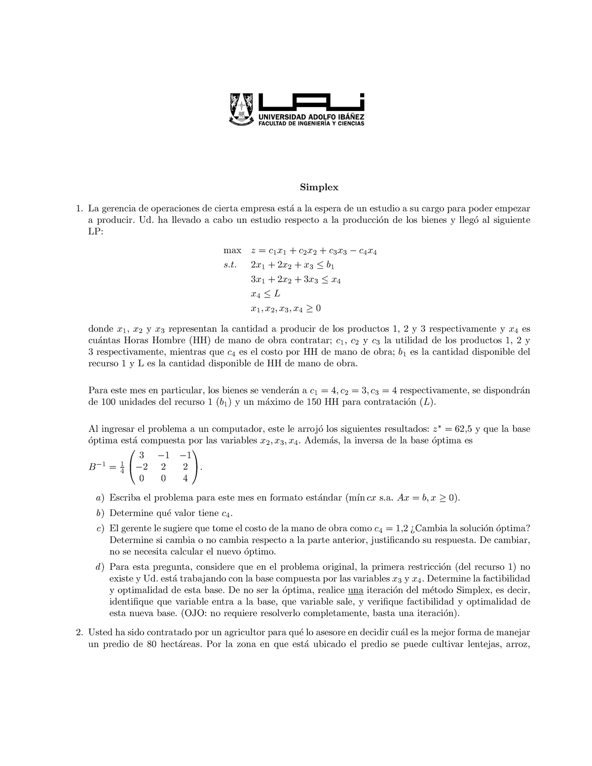 Guía 3 - Programación Lineal - ING 200 - Optimizaci ́on Profesor ...