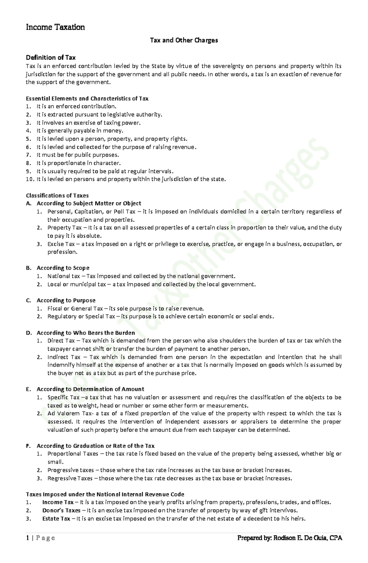 Taxation De Guia, CPA Tax and Other Charges Definition of Tax