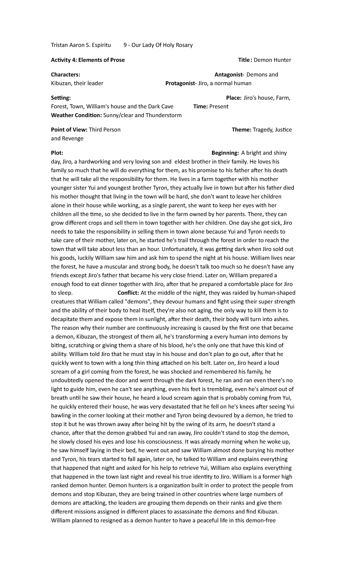 English Activity 4-Elements of prose(Story) - Tristan Aaron S. Espiritu ...