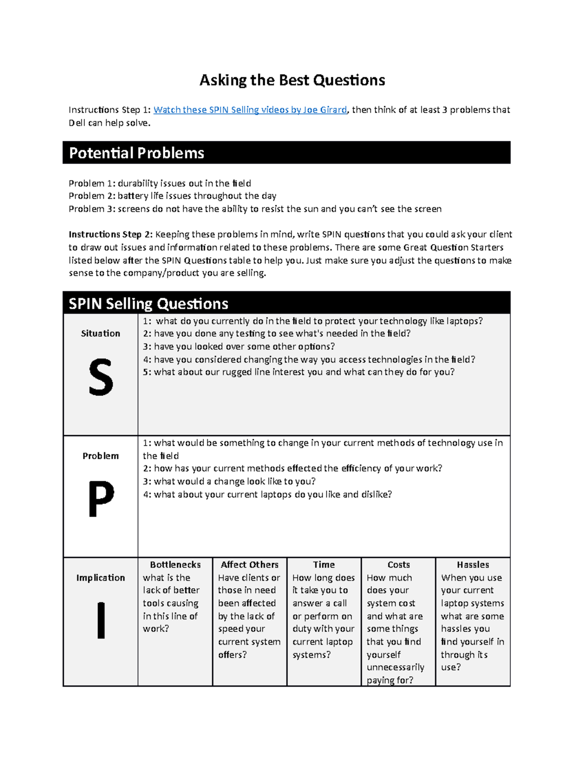 Worksheet 3 Discovery Questions - Asking the Best Questions ...