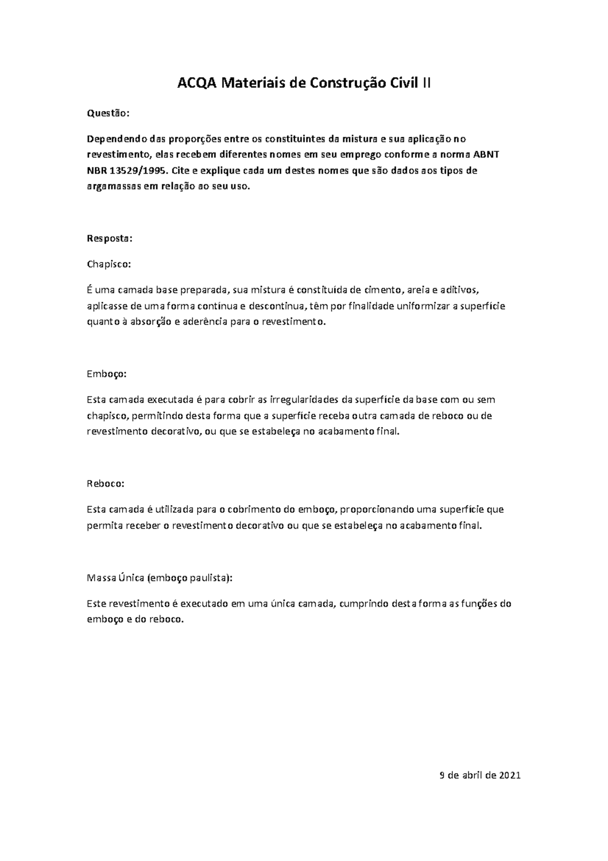 Materiais DE Construção Civil II - ACQA Materiais de Construção Civil ...