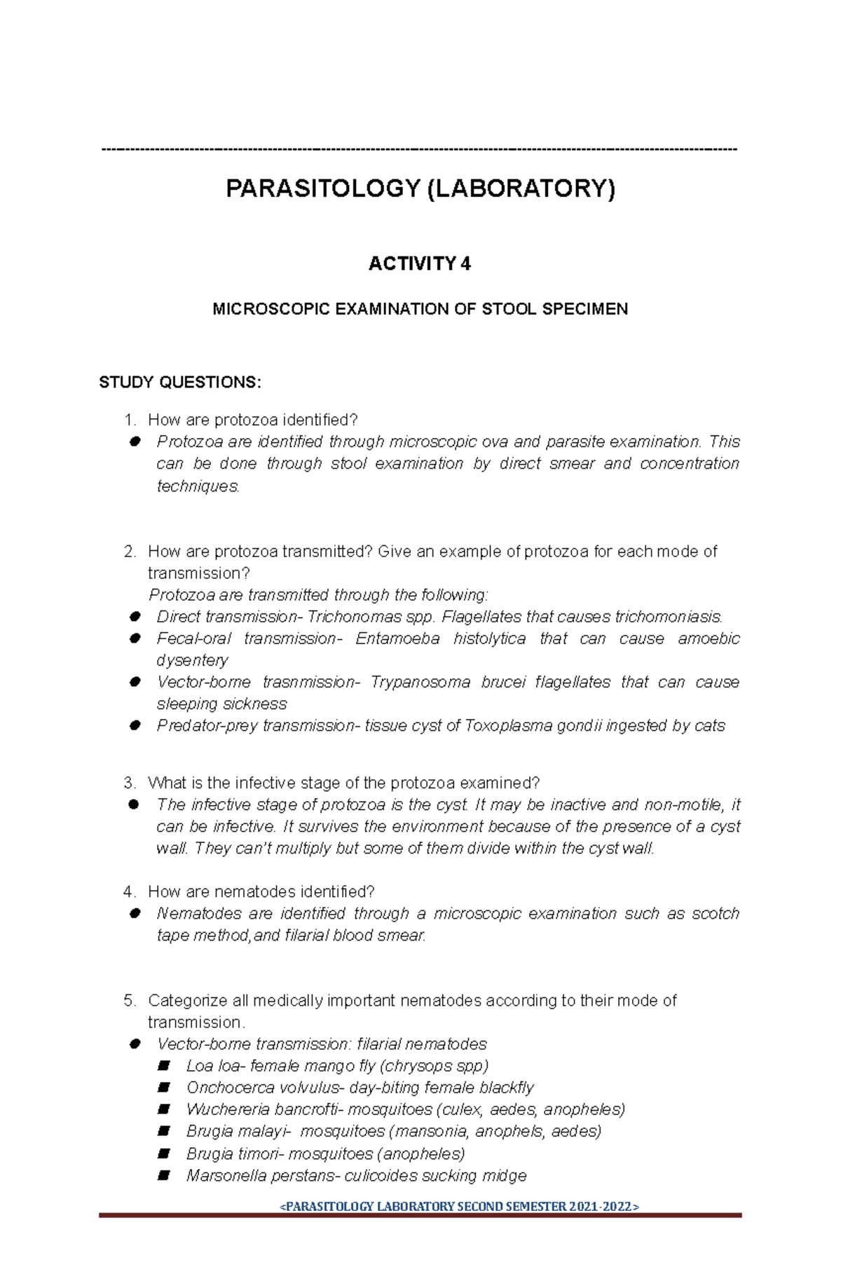Parasitology Microscopic Examination OF Stool Specimen Medlabsci
